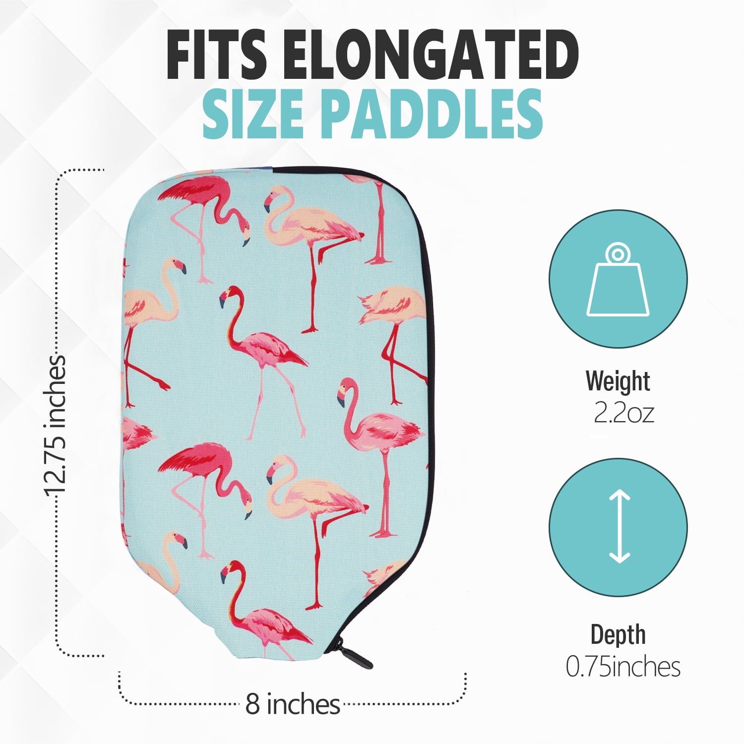Palms-O-Aces Elongated Pickleball Paddle Cover, Padded Water-Resistant Canvas (Flamingo, 2.2 oz) peqfp