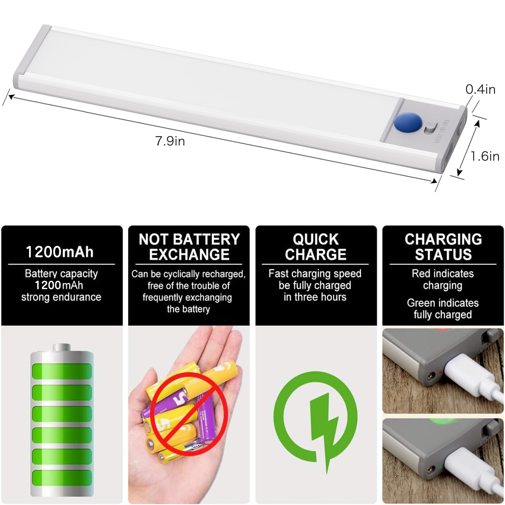DAYBETTER LED Under Cabinet Lights, Motion Sensor Wireless Closet Lighting with Magnetic Strip (White, 2 Pack) giz9r