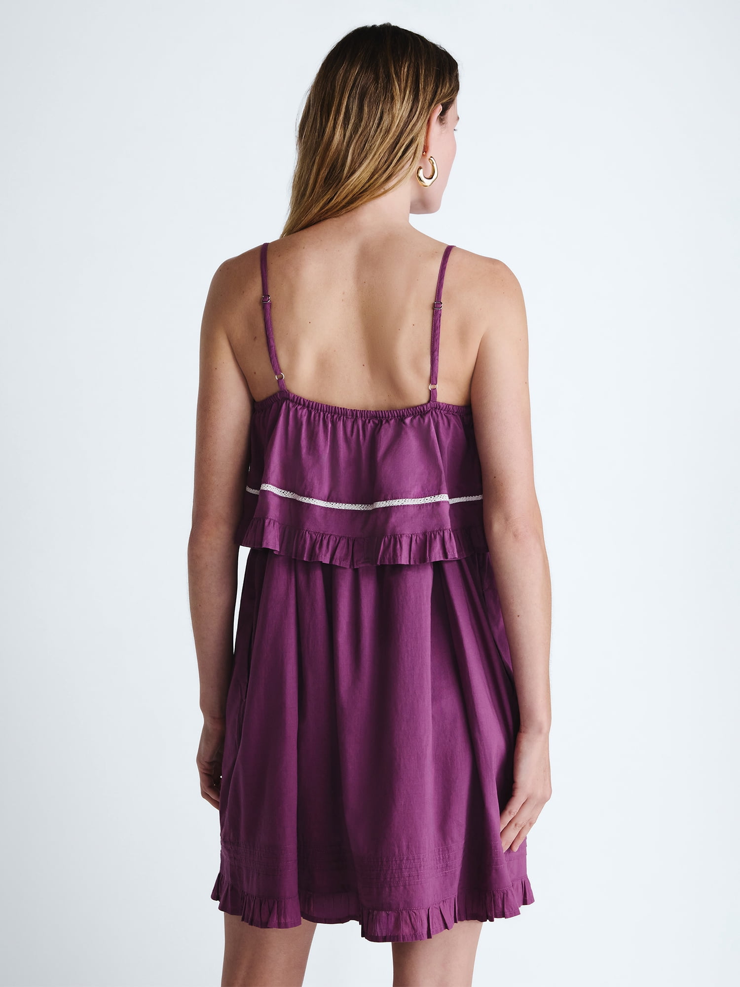Scoop Women’s Flowy Cotton Mini Dress with Lace Trim (S) clwxt
