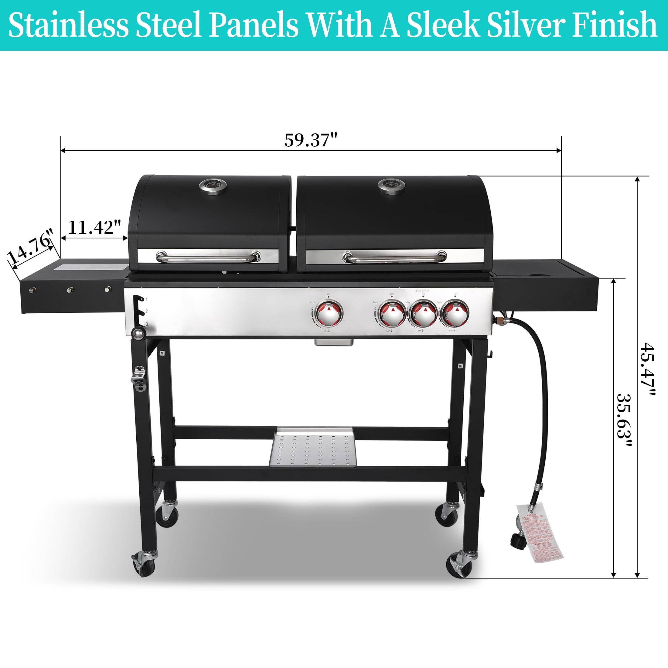Garden It Dual Fuel Gas and Charcoal Combo Grill with Side Burner (Silver, 673 sq. in. Cooking Space) 1zav0