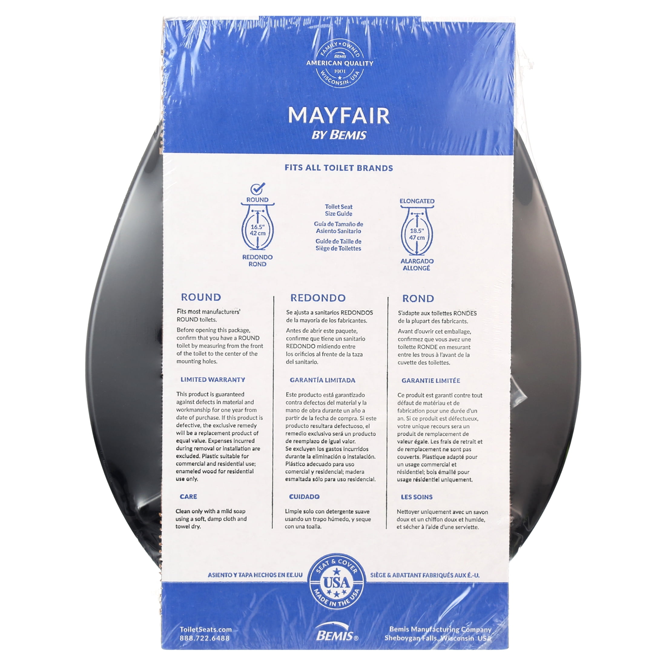 Mayfair Cameron Round Enameled Wood Toilet Seat (Black, Standard Round) bul88