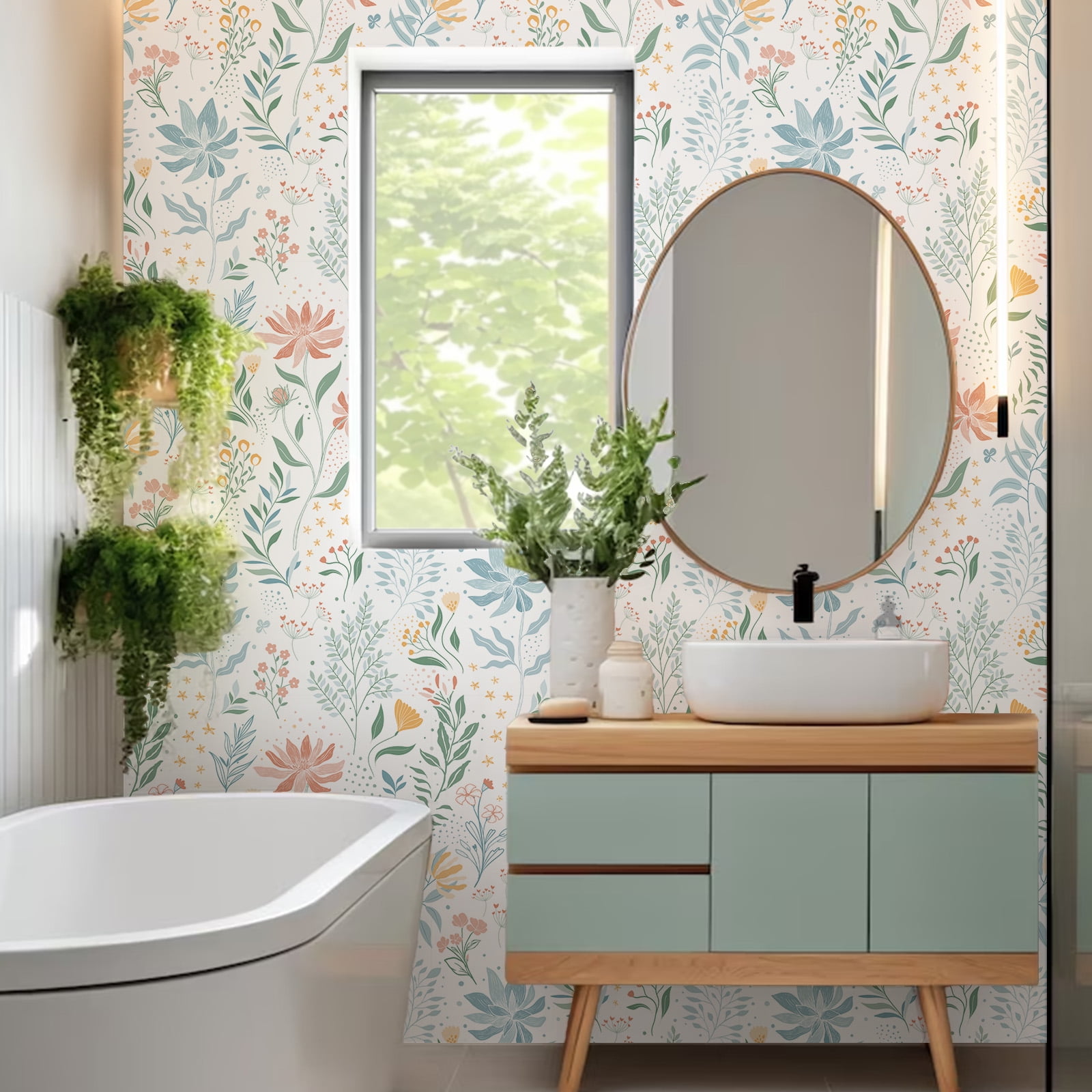 DAZLUTE Peel and Stick Floral Wallpaper, Removable Adhesive Contact Paper for Walls and Furniture (White, 17.72 in x 394 in) 2uguf
