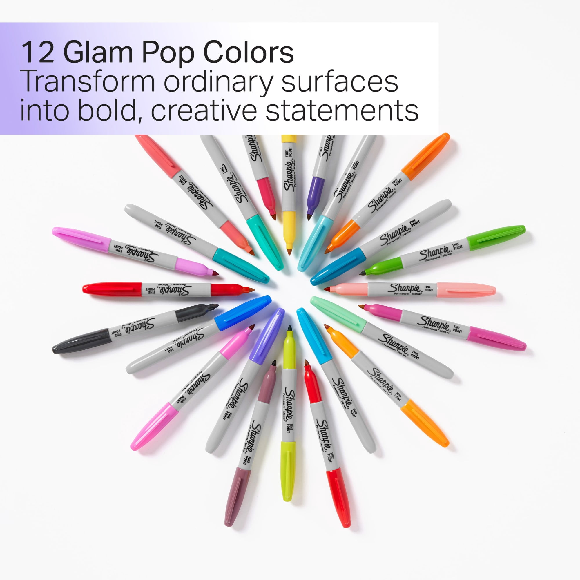 Sharpie Glam Pop Permanent Markers, Fine Point, Quick-Drying Ink (Assorted Colors, 12 Count) gwpez