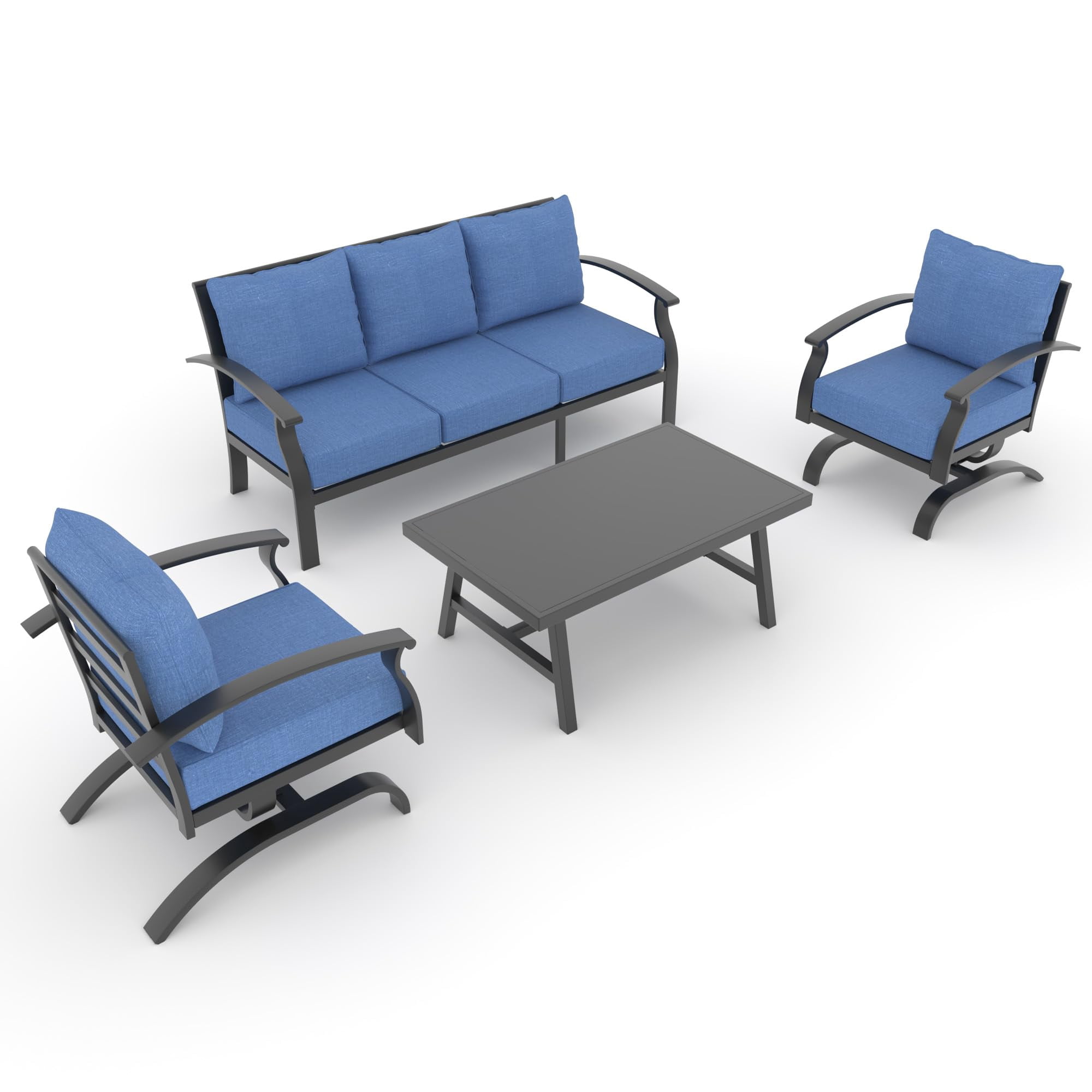Gotland 4-Piece Metal Patio Furniture Set, Outdoor Sectional Conversation Sofa with Coffee Table (Navy Blue, 4-Piece Set) rxu6x