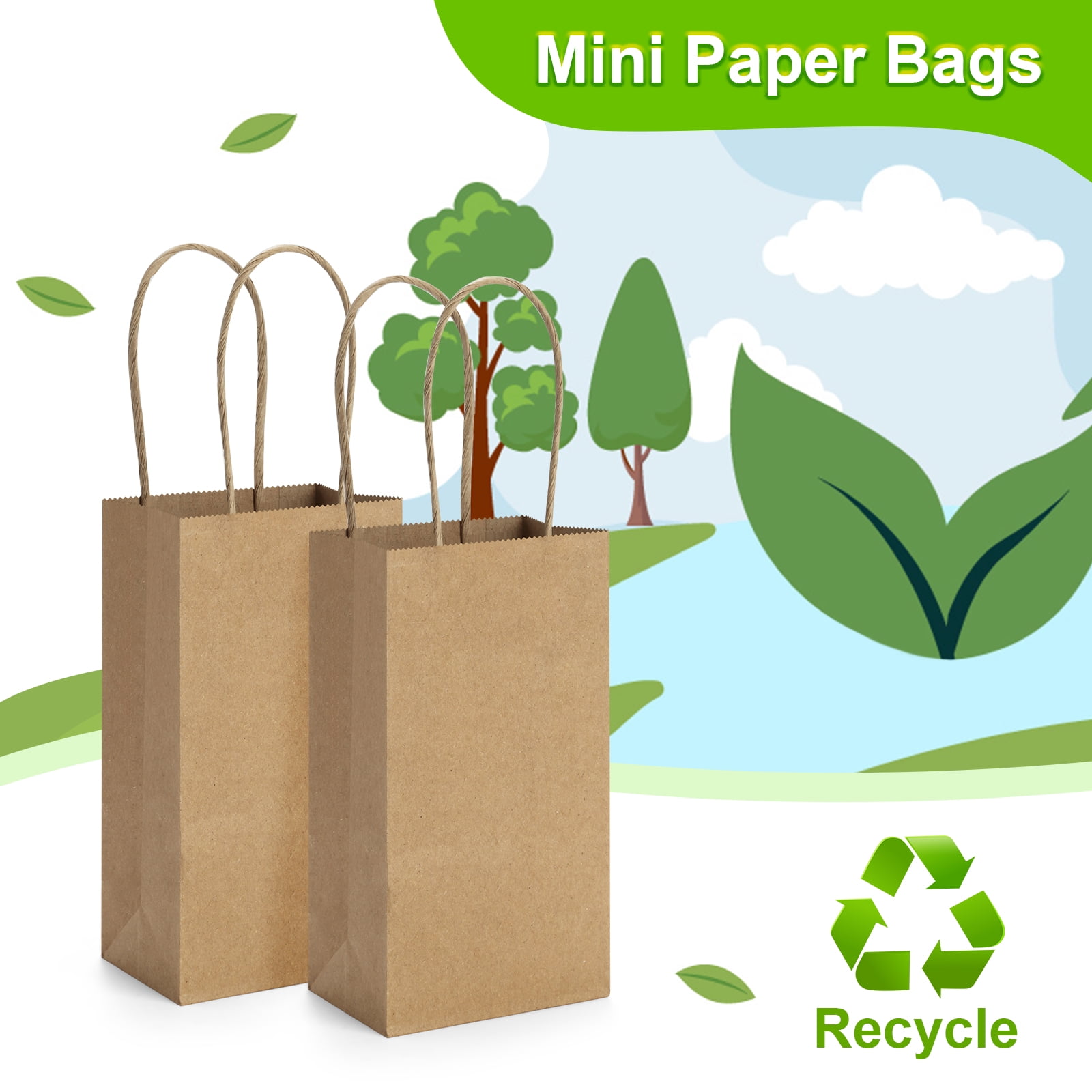 BagDream Mini Kraft Paper Gift Bags with Handles for Party Favors and Retail (Brown, 100 Pack, 3.5x2.4x6.7 in) hig67