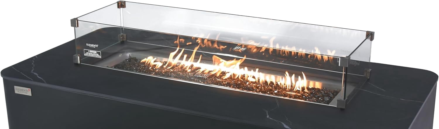 AMS FIREPLACE Rectangular Fire Pit Wind Guard for Elementi and Modeno Tables (Clear, 44.3 in x 14 in) edcr7