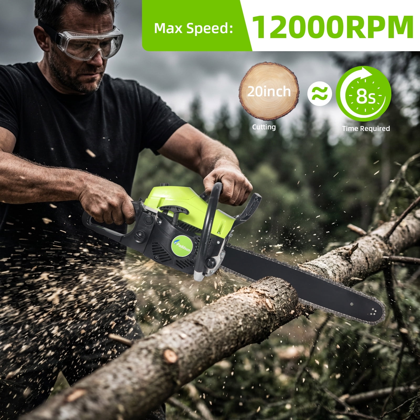 Paddsun 58CC Gas Chainsaw, High-Performance Wood Cutting Tool with Automatic Chain Oiler (Green, 18 in) 6oe4f - Image 3