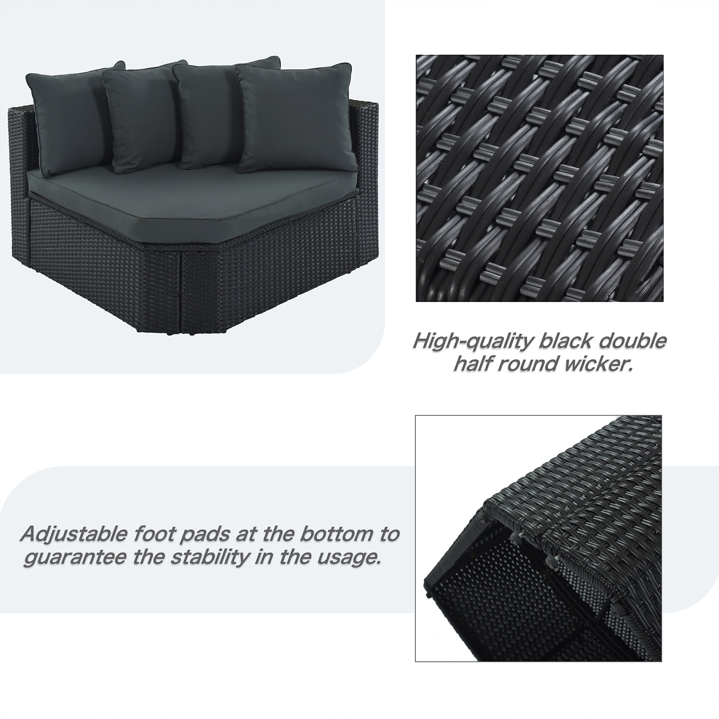 Vanress 7-Piece Outdoor Patio Furniture Set, Sectional Rattan Wicker Sofa with Cushions and Glass Coffee Table (Grey, 7-Piece Set) q4fkr