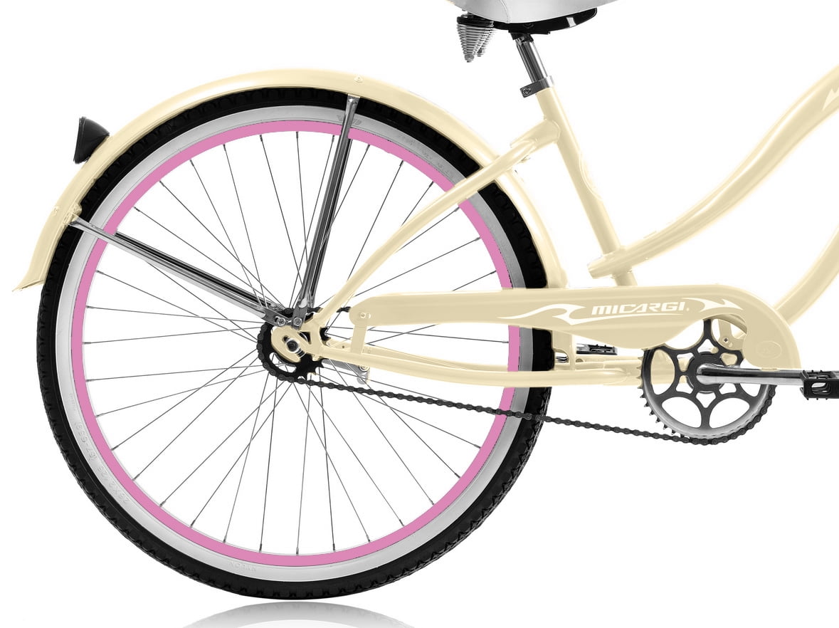 Wonder Wheels 26 in. Beach Cruiser Bicycle, Single Speed Bike with Fenders (Vanilla & Pink, 26 in.) 078ug