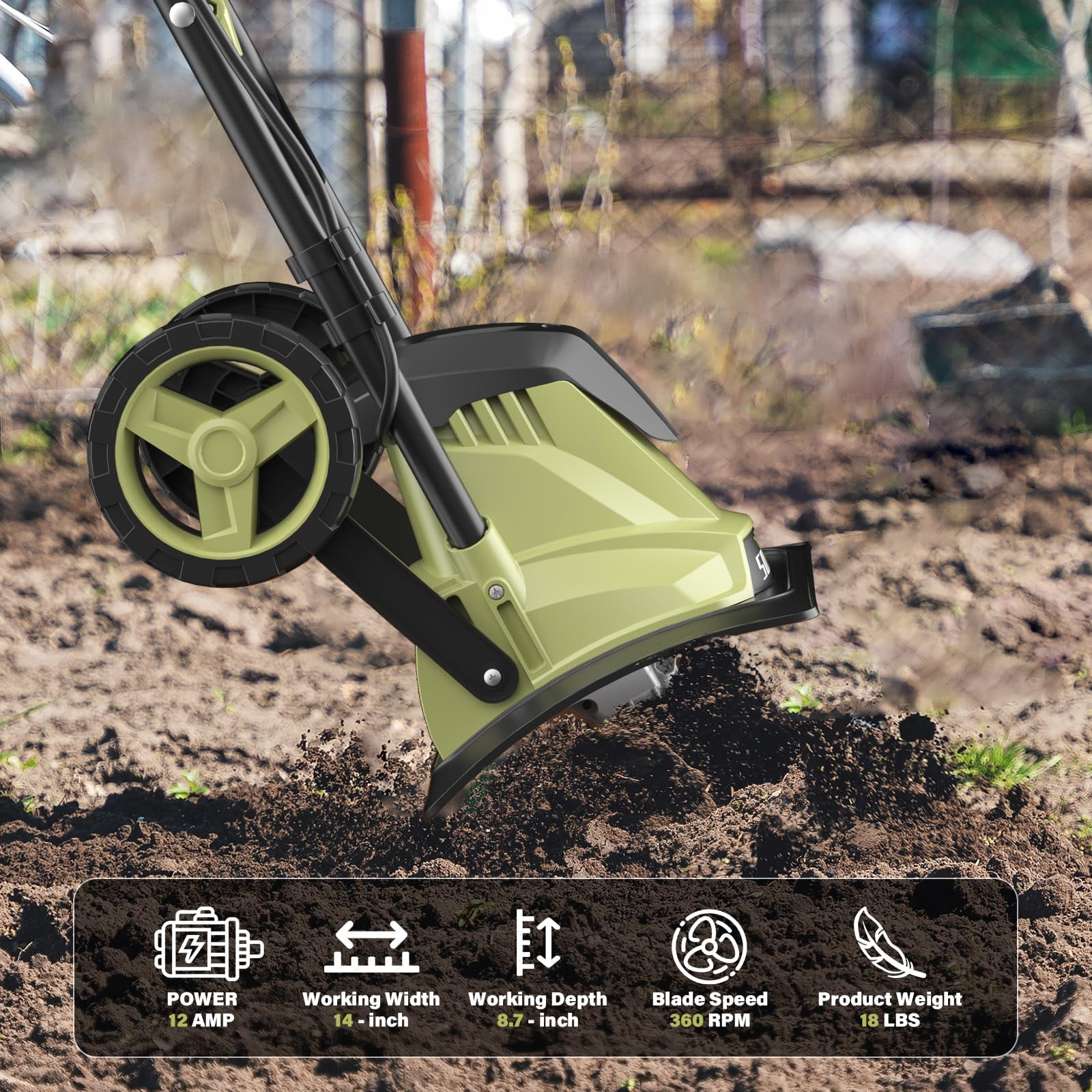 SOYUS 14 Inch Electric Tiller Cultivator, 12 Amp Corded Garden Rototiller with Folding Handle (14 in) 5ijle