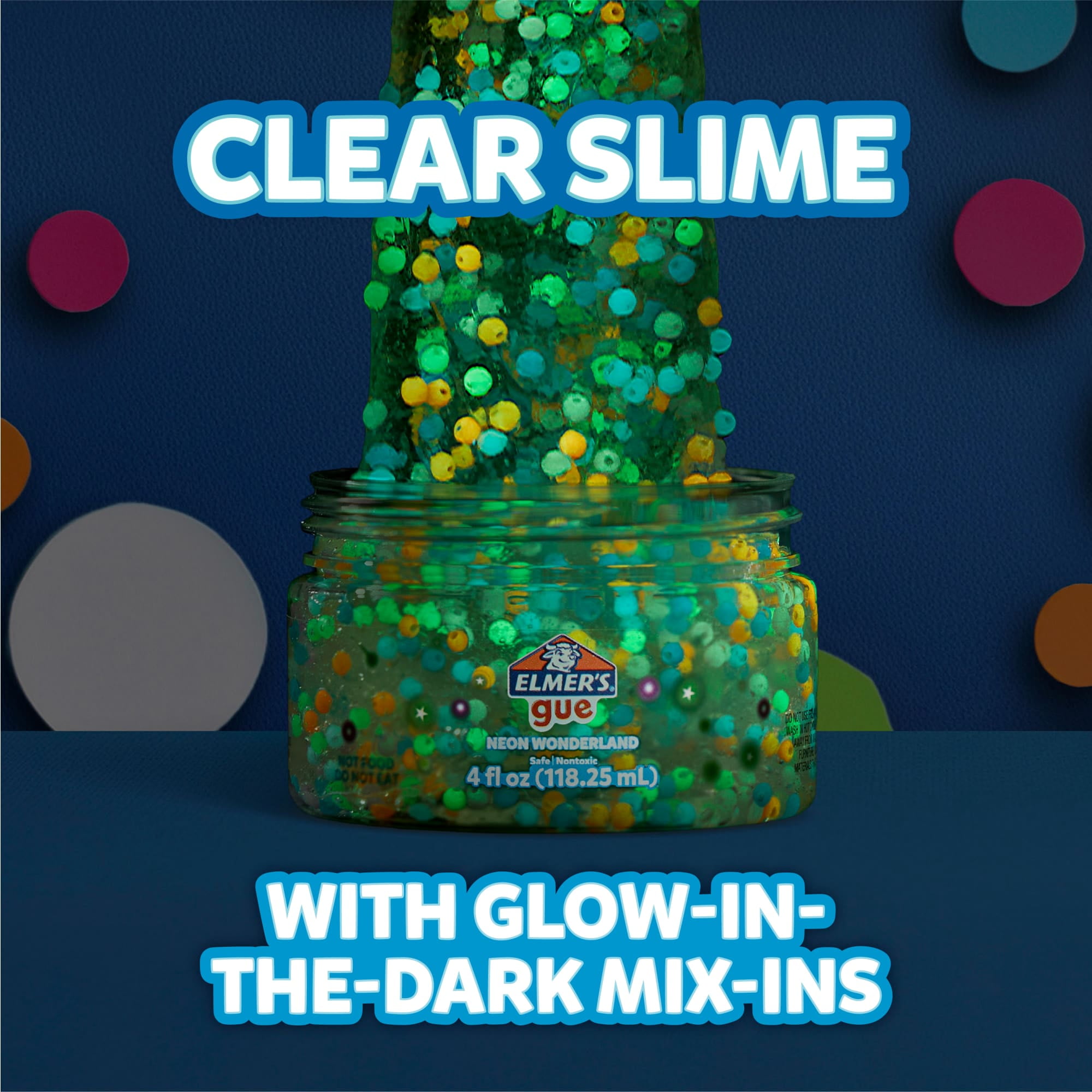 Elmer's Gue Premade Slime, Neon Wonderland Crunchy Slime with Glow-in-the-Dark Mix-Ins (Clear, 4 oz) yzv8q