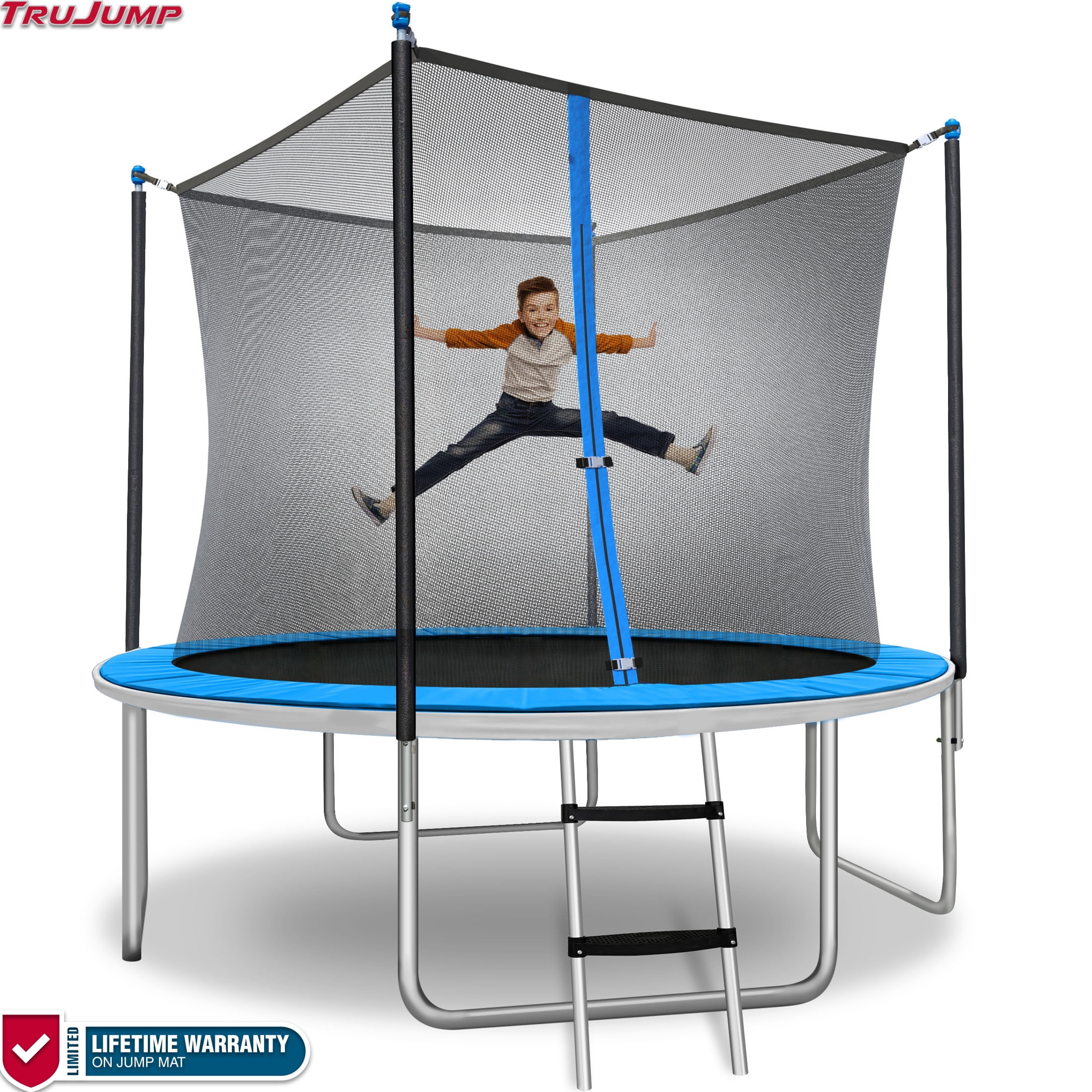 Tru-Jump 10 ft Round Trampoline with Safety Enclosure and Jump Mat (Blue, 10 ft) 9xu92