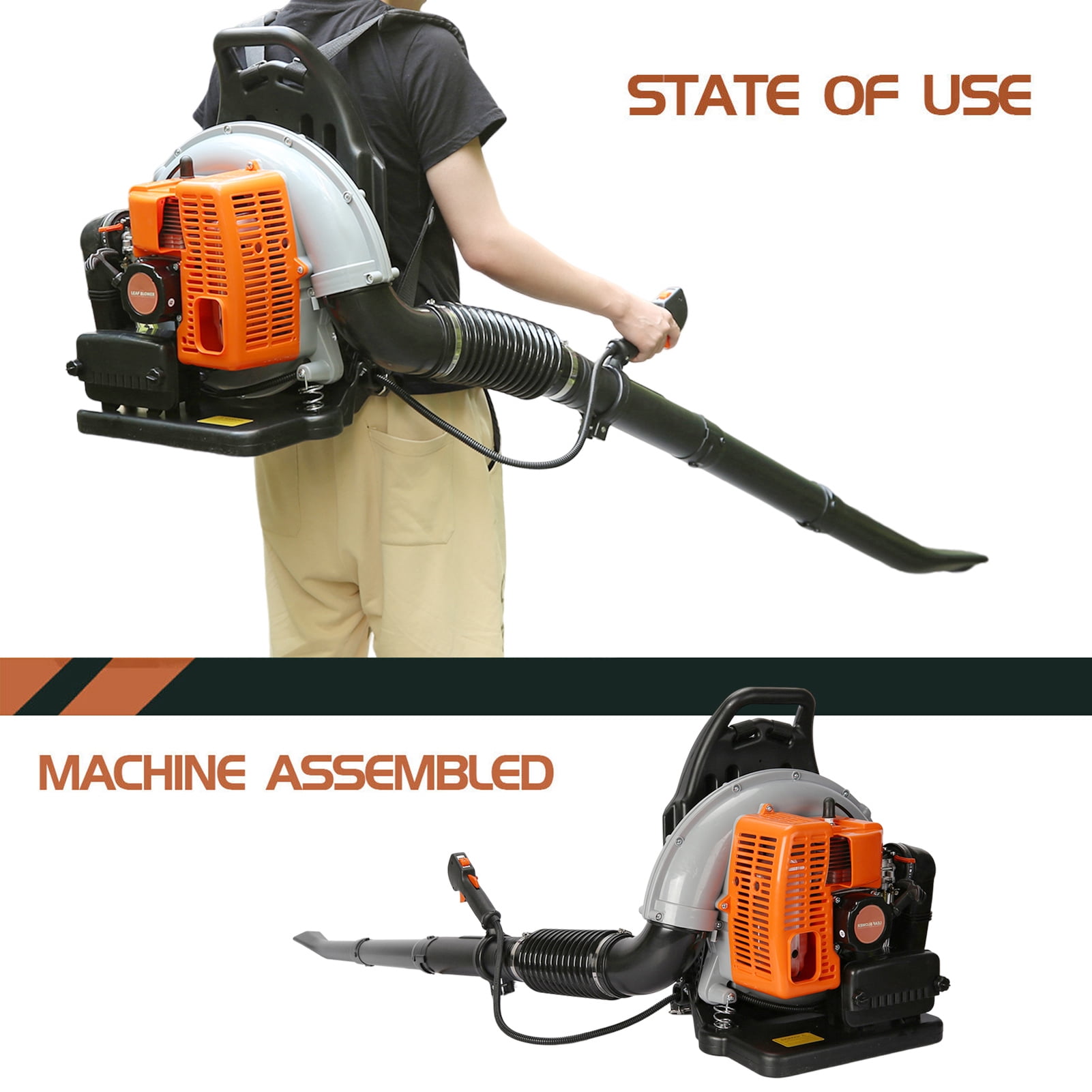 JNXYL EB650 63CC Gas Backpack Leaf Blower, Commercial Grade 2-Stroke Engine, 665 CFM High-Velocity Airflow (Orange, 63CC) wl5aw
