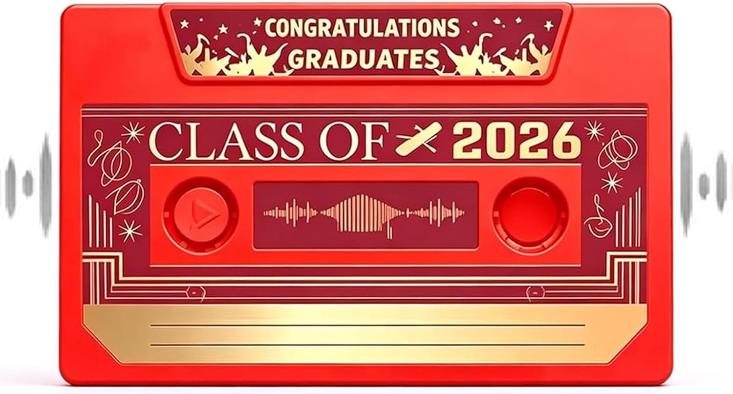 Fonma Class of 2026 Voice Recordable Graduation Keepsake, Retro Cassette Tape Audio Guest Book (300 Seconds Recording) d3ctn