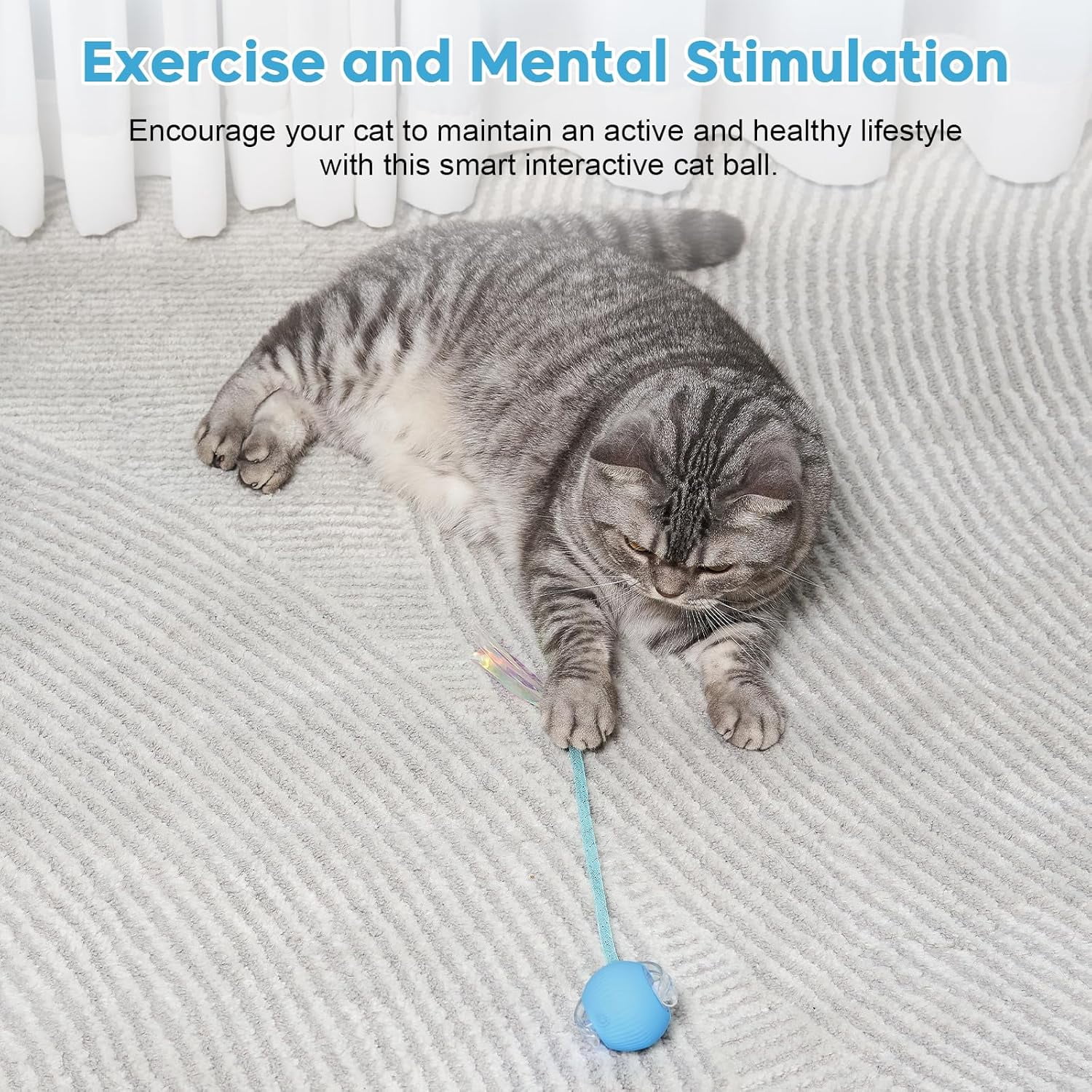 OEIKPFN Interactive Cat Toy Ball, Rechargeable Motion-Activated Pet Exercise Toy with Tail (Blue) 5oa0q