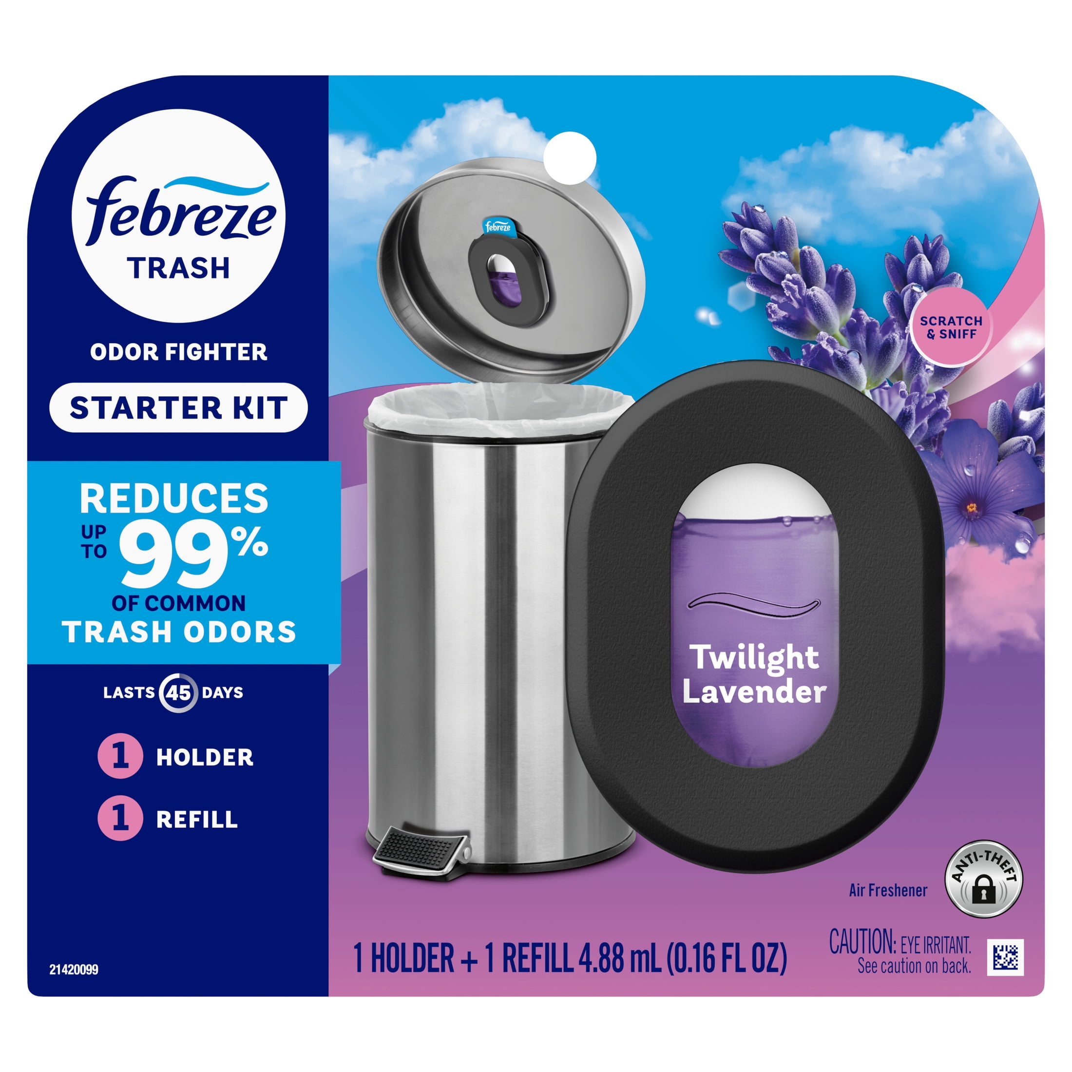 Febreze Trash Odor Fighter Kitchen Deodorizer (Twilight Lavender, 1 Holder and 1 Refill) s8qhk