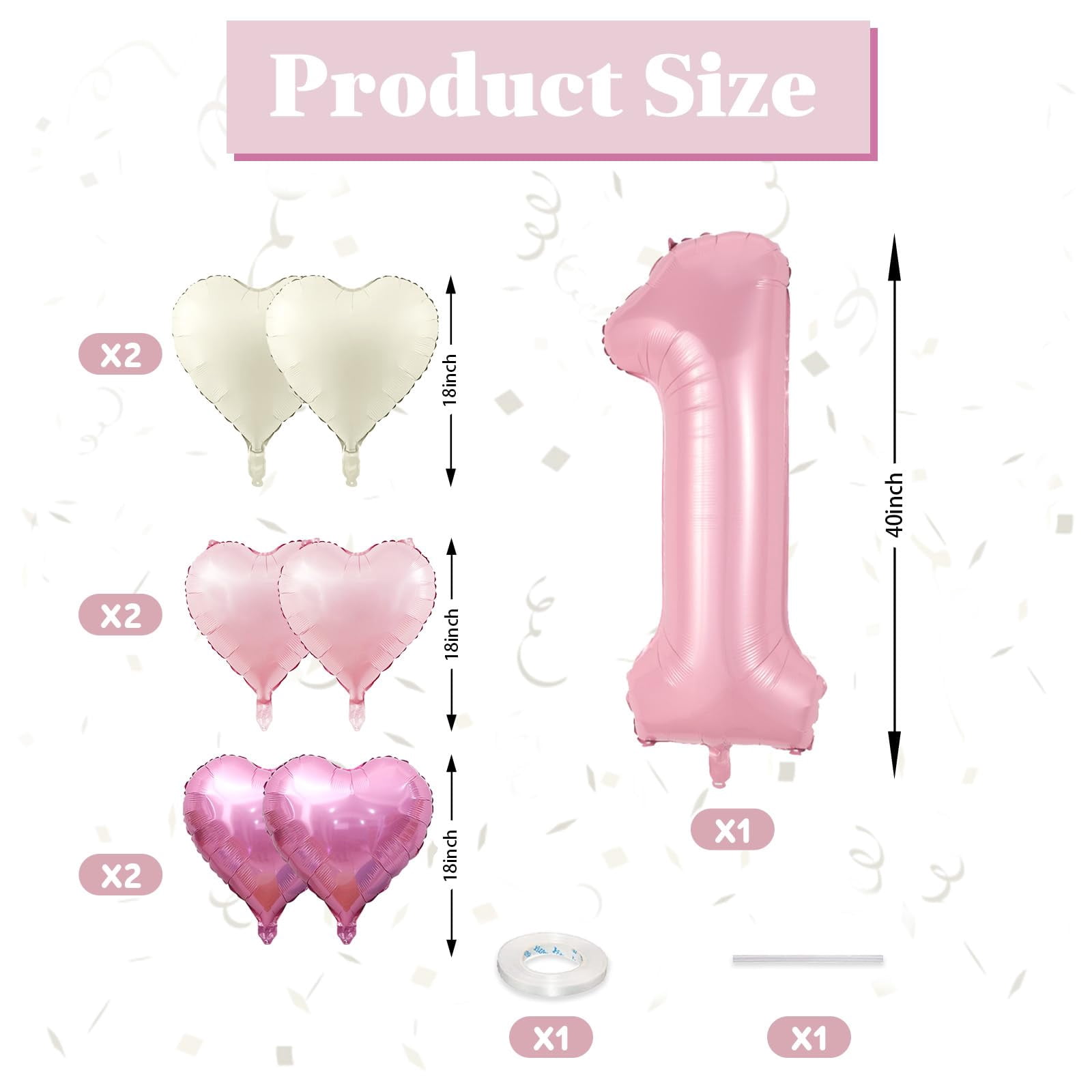 Biapian Number 5 Balloon Set for Birthday Party Decorations (Pink, 40 in Number Balloon with 18 in Heart Balloons) w24vt