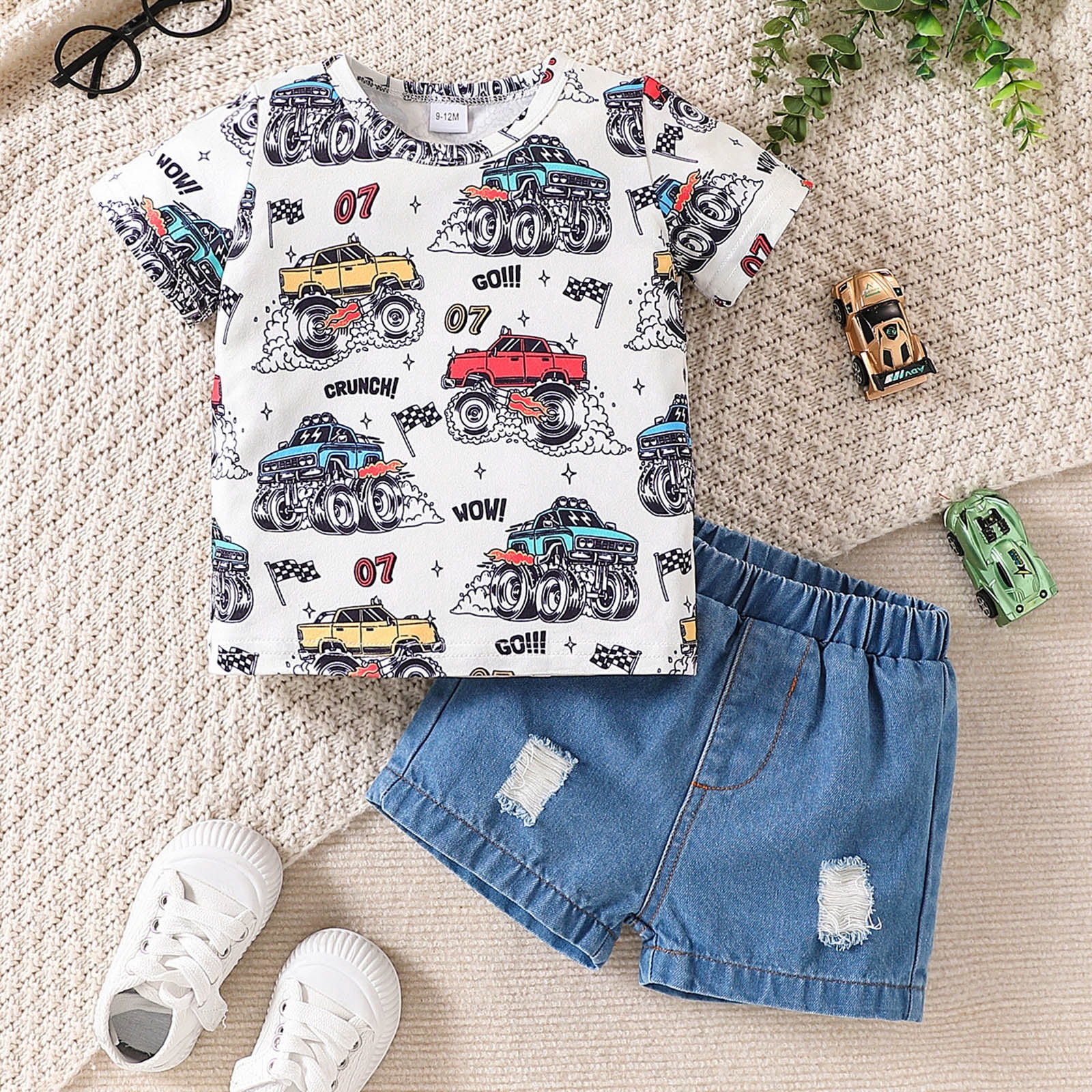 Ccpelsie Toddler Boys Summer Outfit Set Short Sleeve Top and Shorts (Red, 6-9 Months) fv6mq
