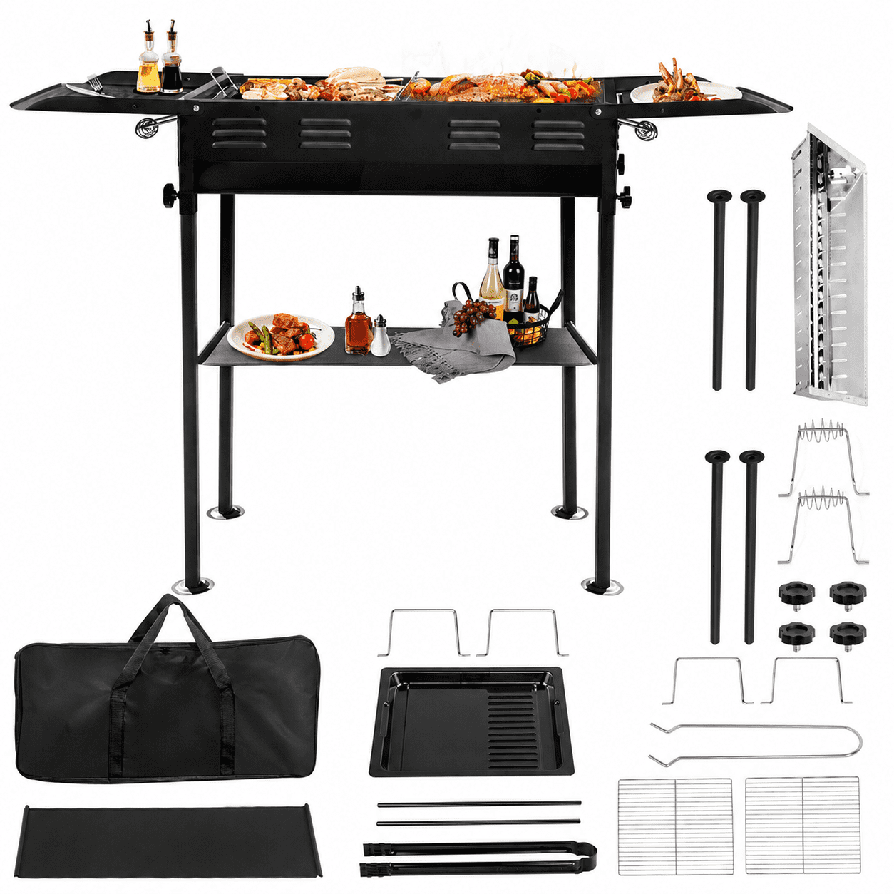 Alvantor Portable Foldable Charcoal Grill, Outdoor BBQ Grill with 2-in-1 Griddle and Side Trays (Black) uxexl