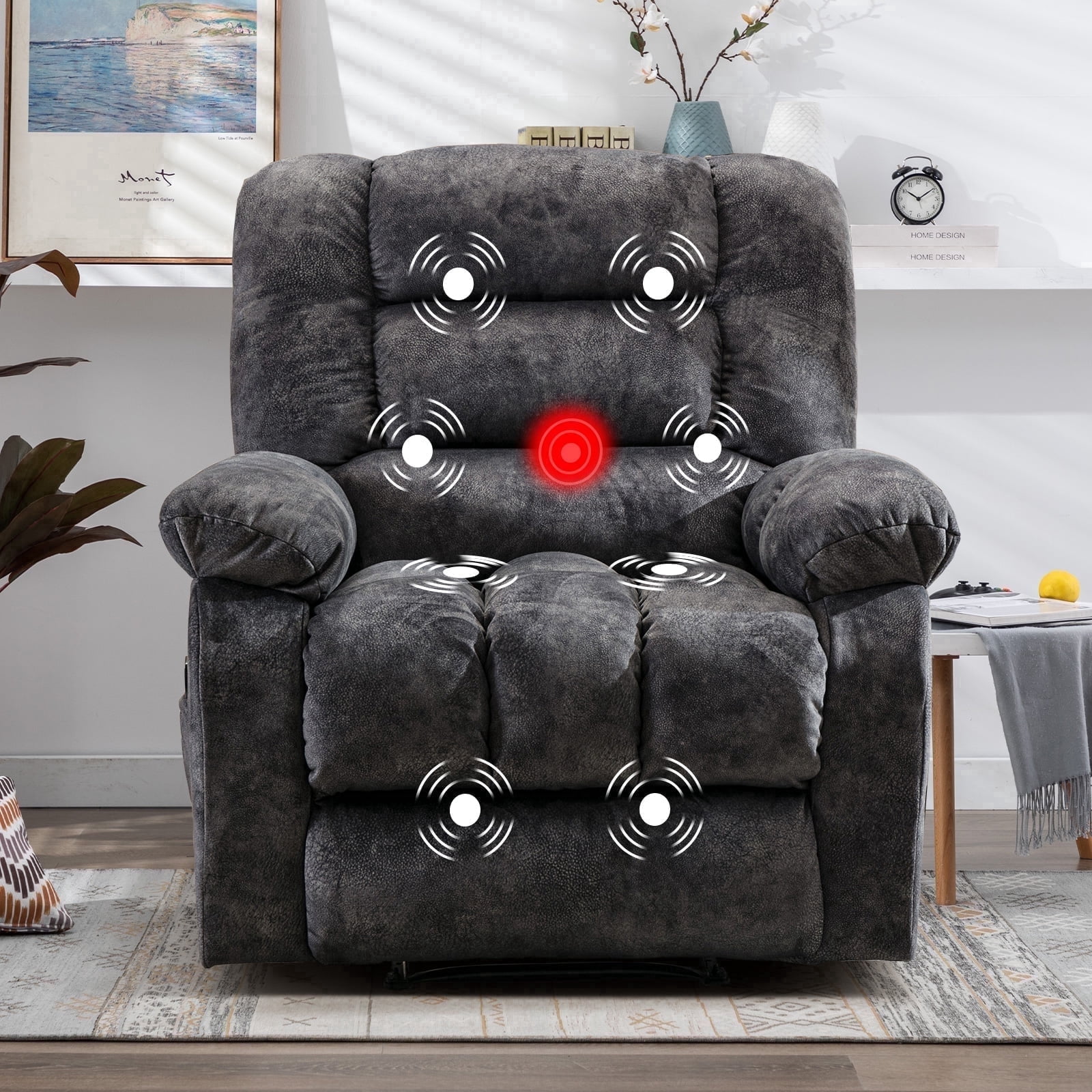 Ebello Massage Recliner Chair with Heat and Vibration, Ergonomic Manual Reclining Chair for Living Room (Dark Gray, 36 in) 0a0aq