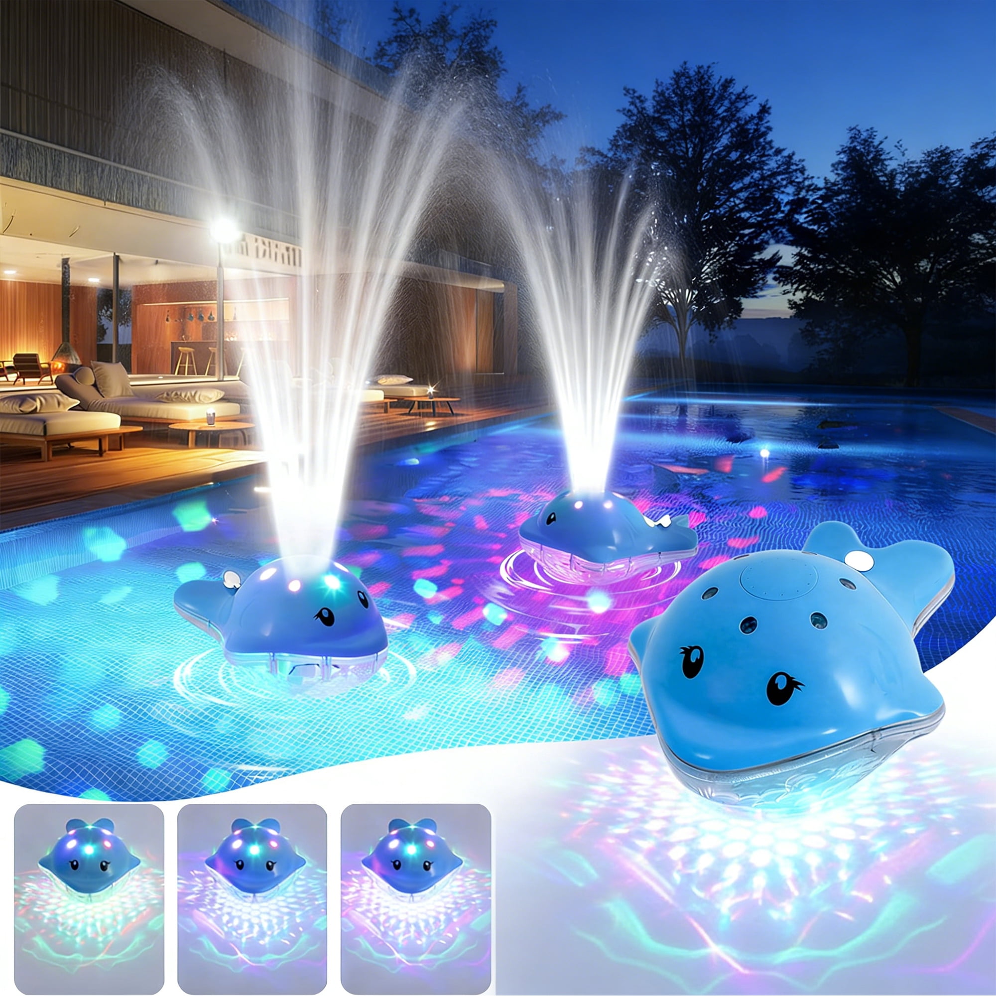 Fulex Floating Pool Fountain with LED Light Show and Waterfall Spray (Multi-Color, 4.27 ft Spray Height) rr347