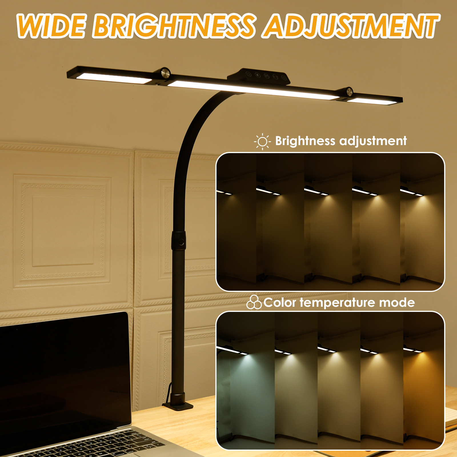 FVKRNYZ LED Desk Clamp Lamp, Adjustable Table Reading Light Bar, Eye-Protecting Task Lighting for Office and Home (Black, 24 W) 8zoal