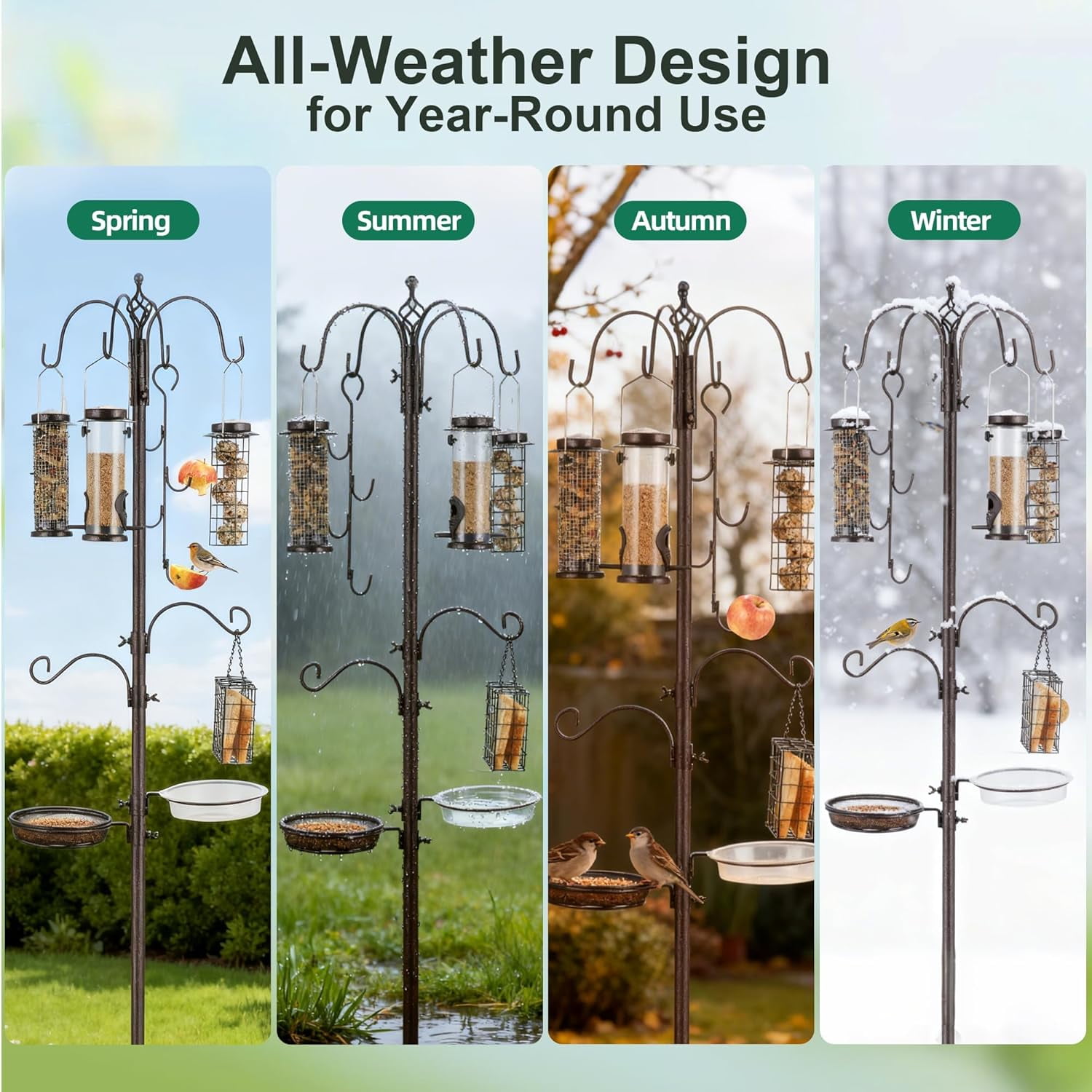 Urban Deco Bird Feeding Station Kit with 6 Hanging Hooks and Bird Bath (Black, 88.6 in) ncchl