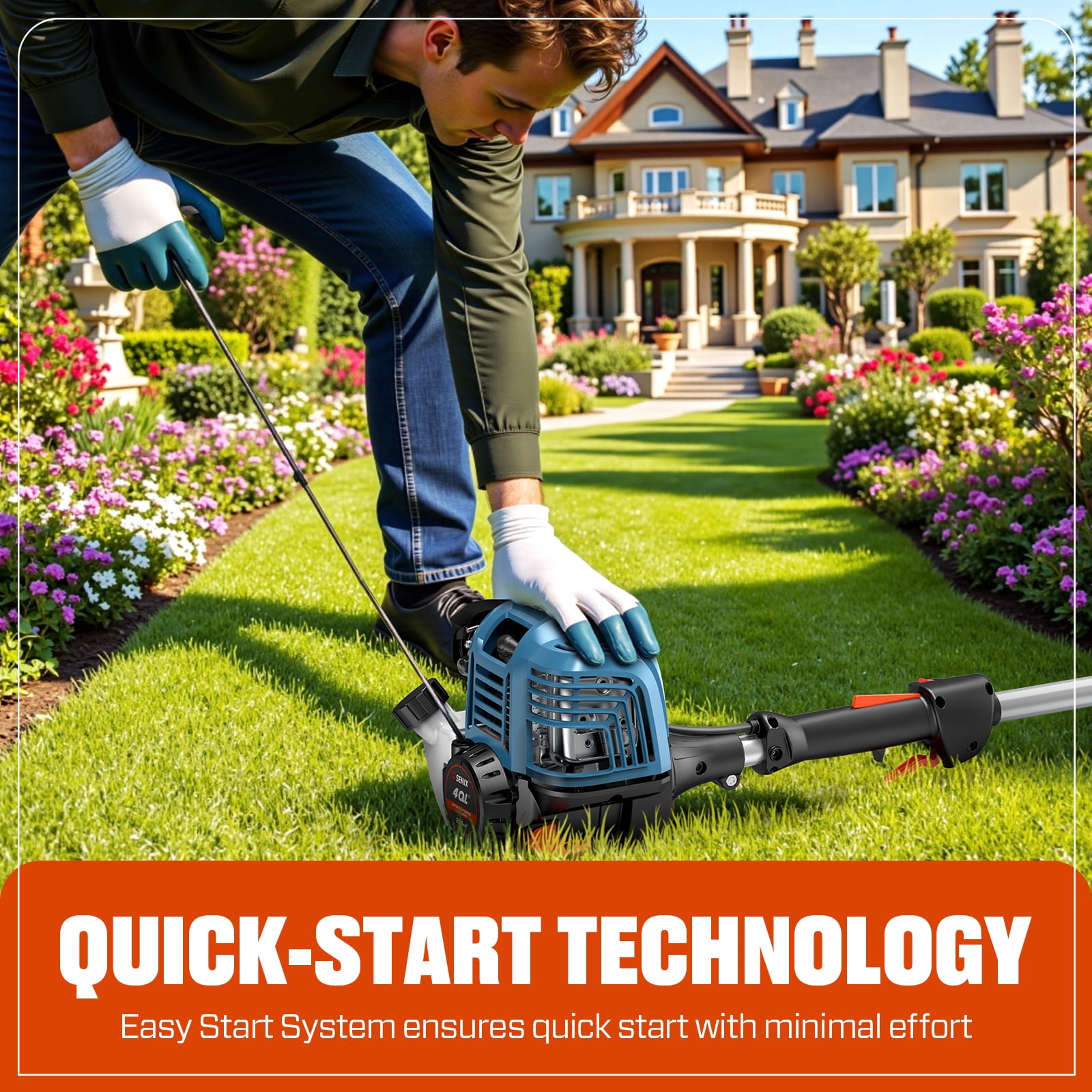 Senix 26.5cc 4-Cycle Gas String Trimmer, 17.7 in Cutting Width, Straight Shaft Weed Eater (12 lb) kshyu
