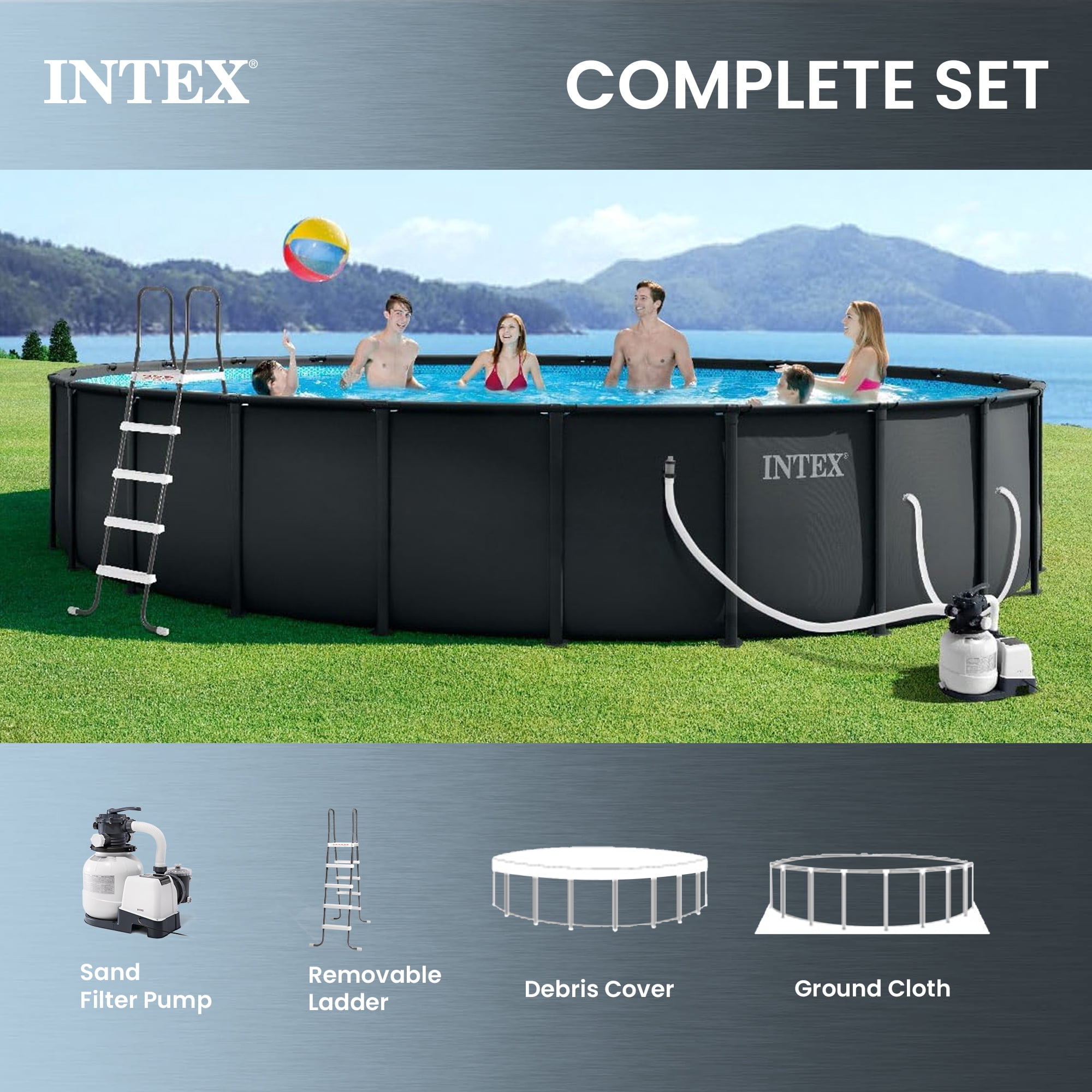 Intex Ultra XTR Round Frame Above Ground Swimming Pool Set with Pump (Gray, 26 ft x 52 in) hsdf7
