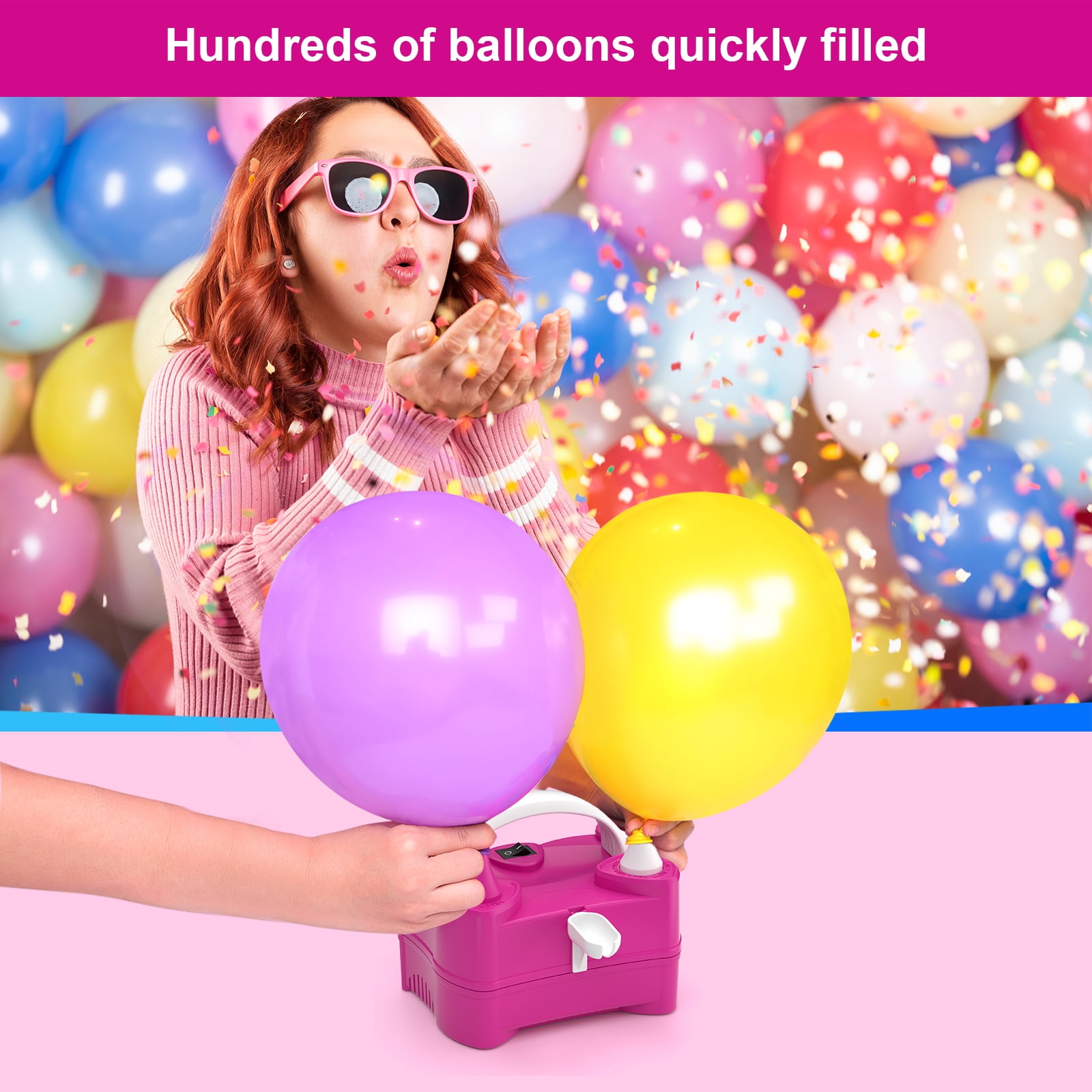 ID IDAODAN Electric Balloon Pump Dual Nozzle Inflator for Party Decorations (Red, 6.1 x 4.53 x 4.92 in) bzhtl