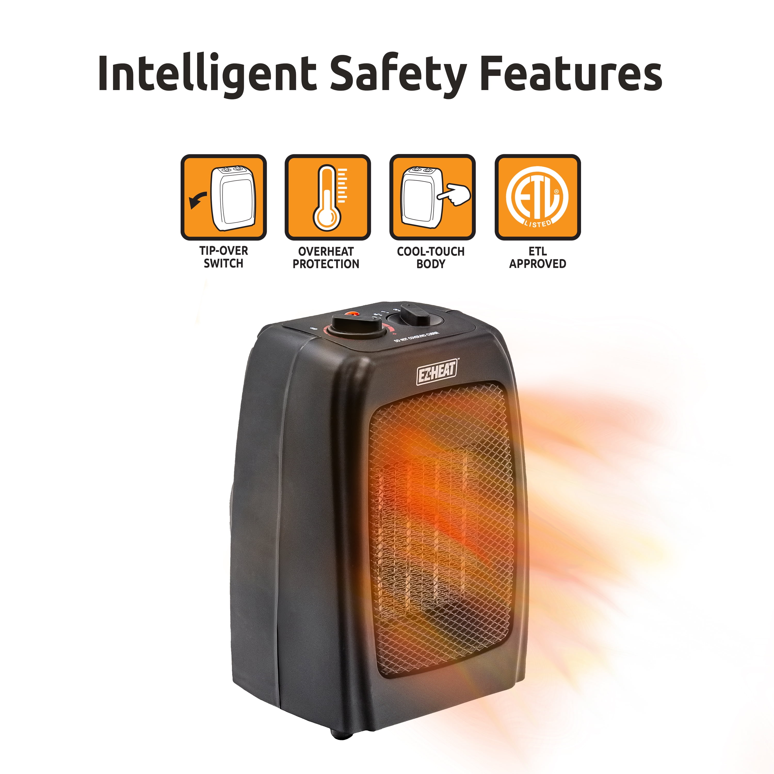 EZ-Heat Personal Ceramic Desktop Space Heater with Adjustable Thermostat (Black, 6.9 in x 5.3 in x 9 in) lcb9j
