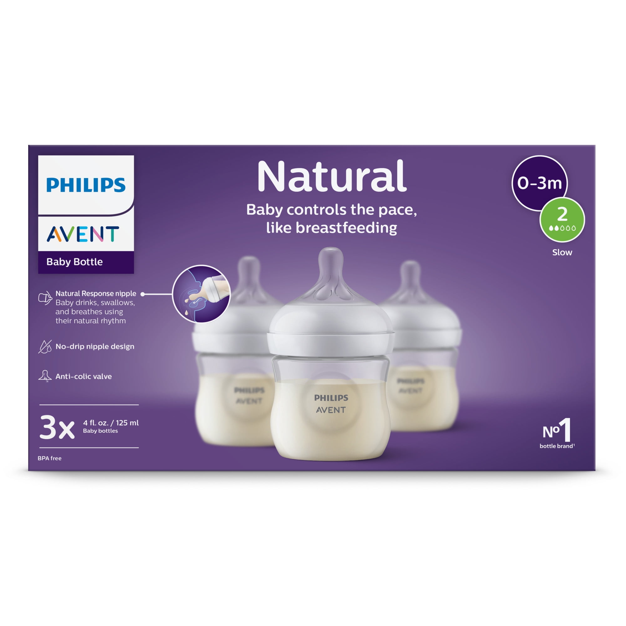 Philips AVENT Natural Baby Feeding Set with Natural Response Nipple (Clear, 4 fl oz, 3-Pack) 50nu2
