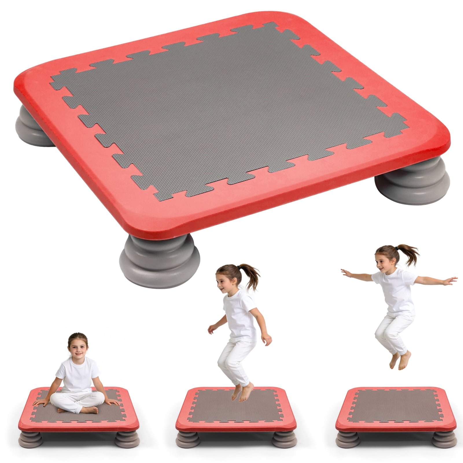 Wdmiya Kids Trampoline Bounce Board, Indoor Outdoor Sensory Balance Training Equipment (Red, 25 in) 5rehd