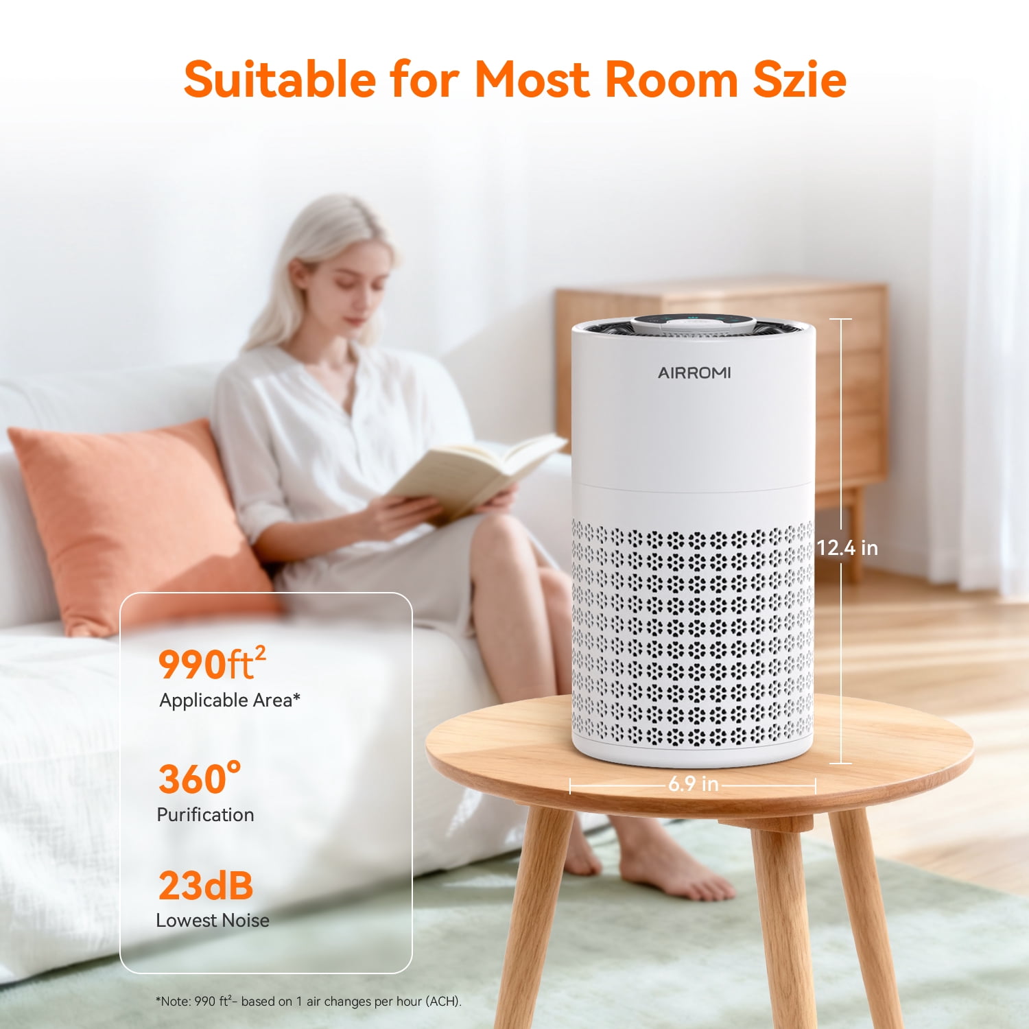 AIRROMI HEPA Air Purifier for Home and Bedroom with Aromatherapy and Night Light (White, 990 sq ft) db8g5