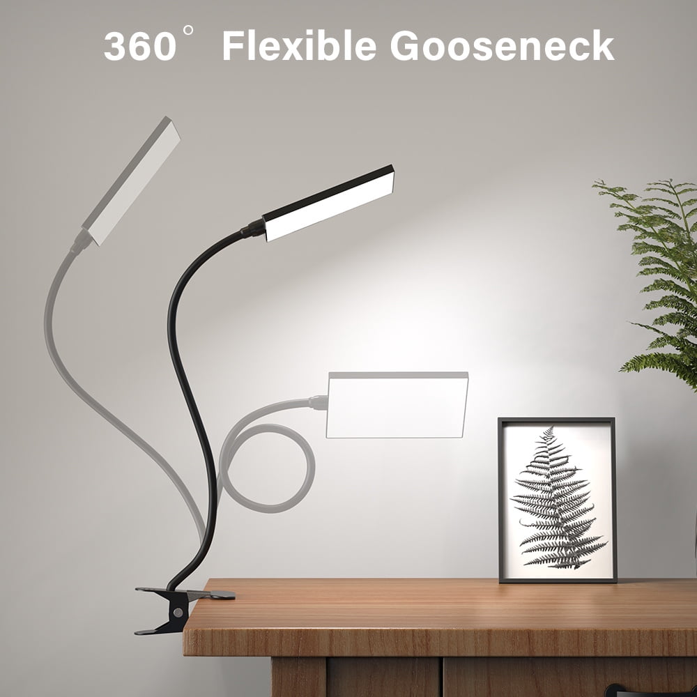 Aiibe LED Desk Lamp with Clamp, Dimmable Reading Light, 3 Color Modes & 11 Brightness Levels, Flexible Gooseneck (Black, 5W) 3kdzz