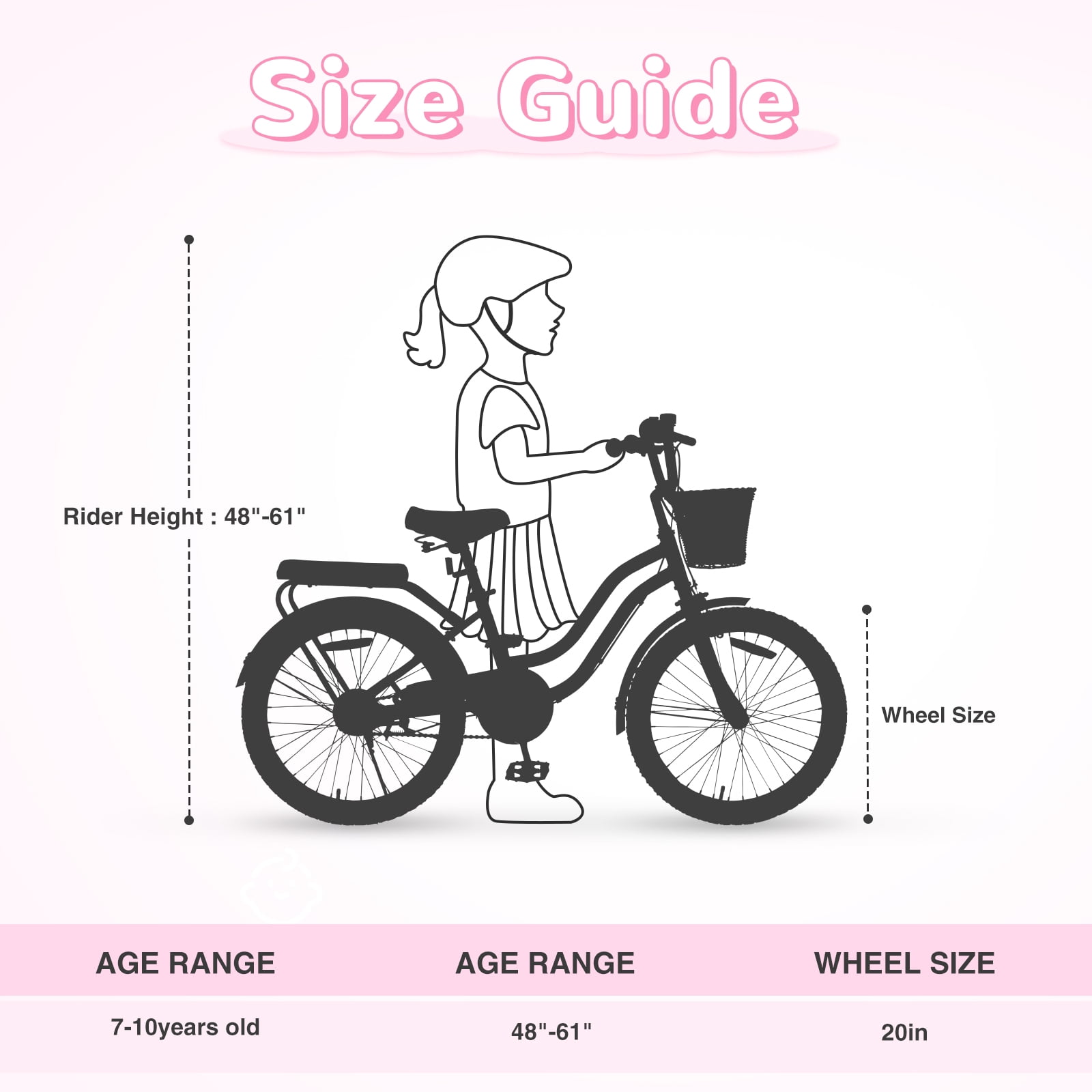 Aukfa Girls 20 in Bicycle with Basket, Durable Steel Frame Kids Bike (Pink, 20 in) cflik