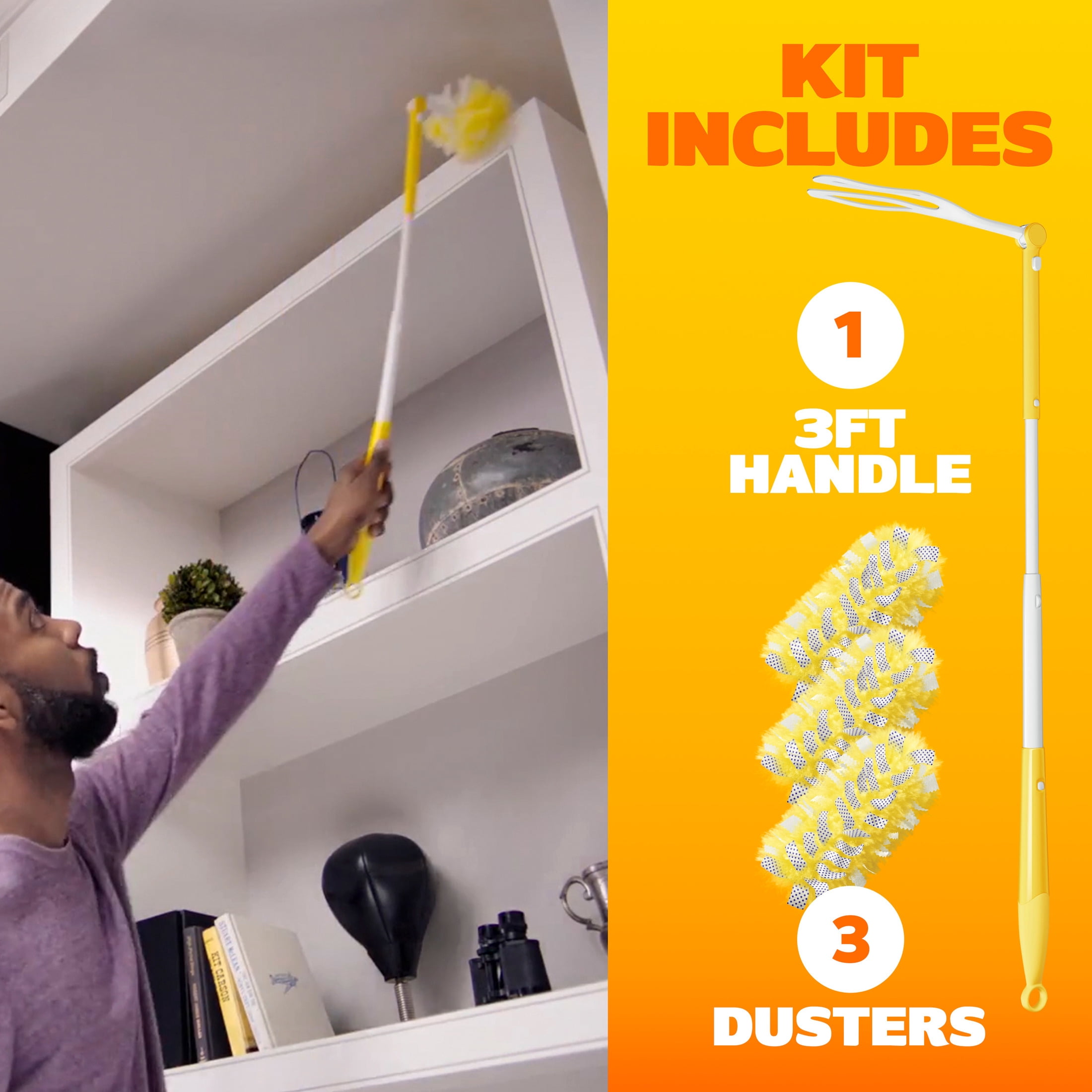 Swiffer Heavy Duty Extendable Duster Kit with Refills (Unscented, 3 ft Handle, 3 Count) pegya