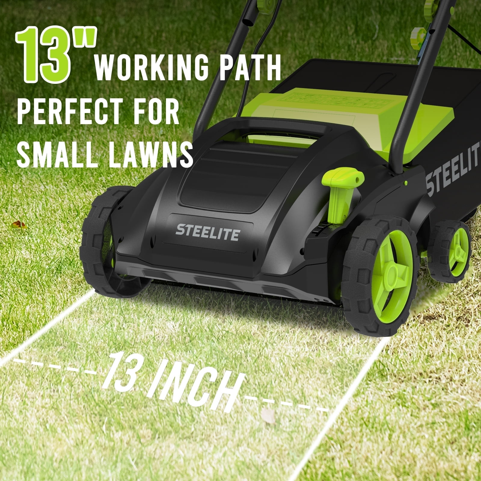 Steelite 2-in-1 Electric Dethatcher and Scarifier, 12-Amp Corded Lawn Aerator with 8-Gallon Collection Bag (13 in) xhauv