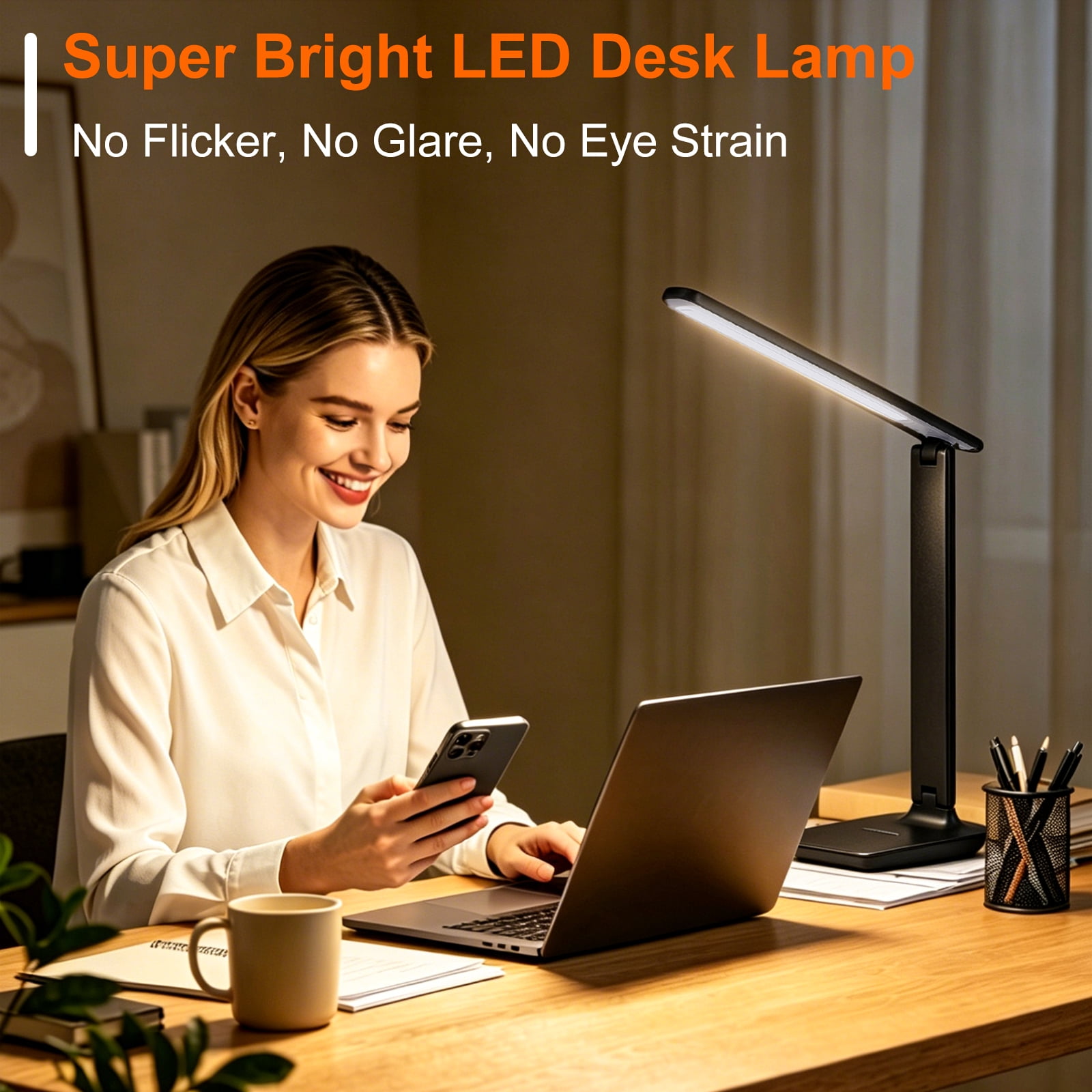 Foukus LED Desk Lamp with USB Charging Port, Dimmable Table Light for Home Office, 5 Color Modes & Touch Control (Matte Black, 15 in) lgqrs
