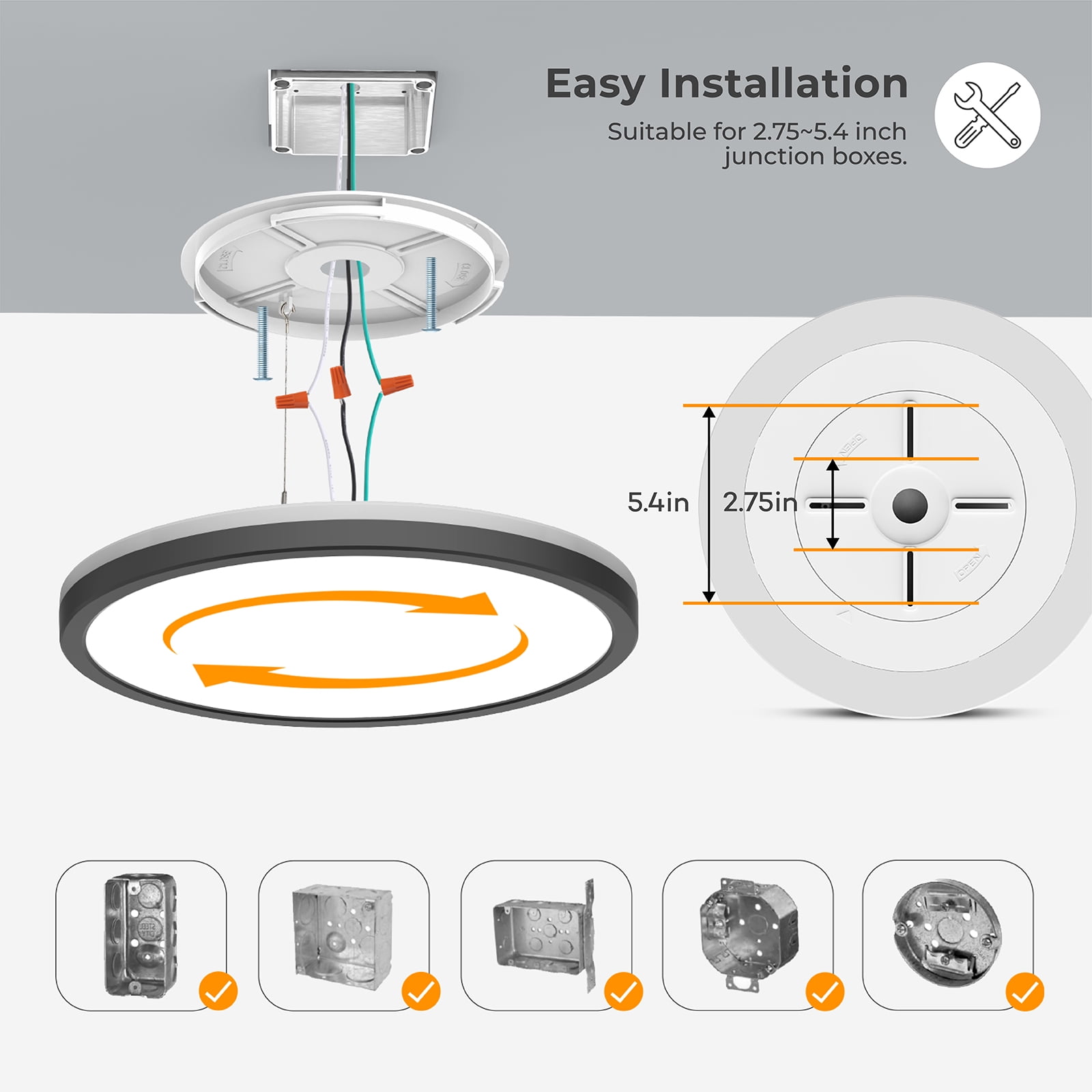 Matane 12 in LED Flush Mount Ceiling Light Fixture with Night Light (Black, 12 in) 4wb2g