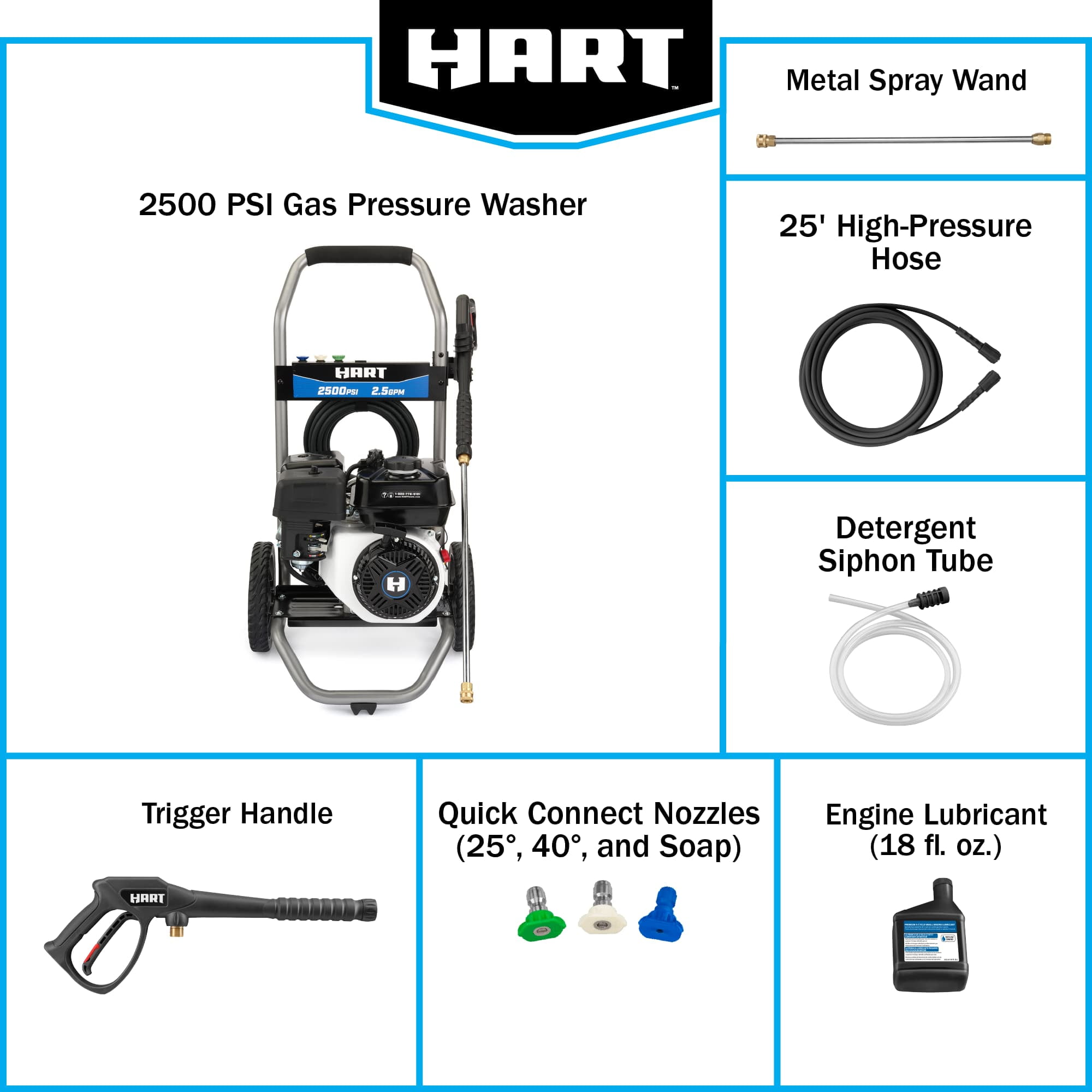 HART 2500 PSI 2.5 GPM 212cc Gas Pressure Washer (25 ft Hose) z93mm