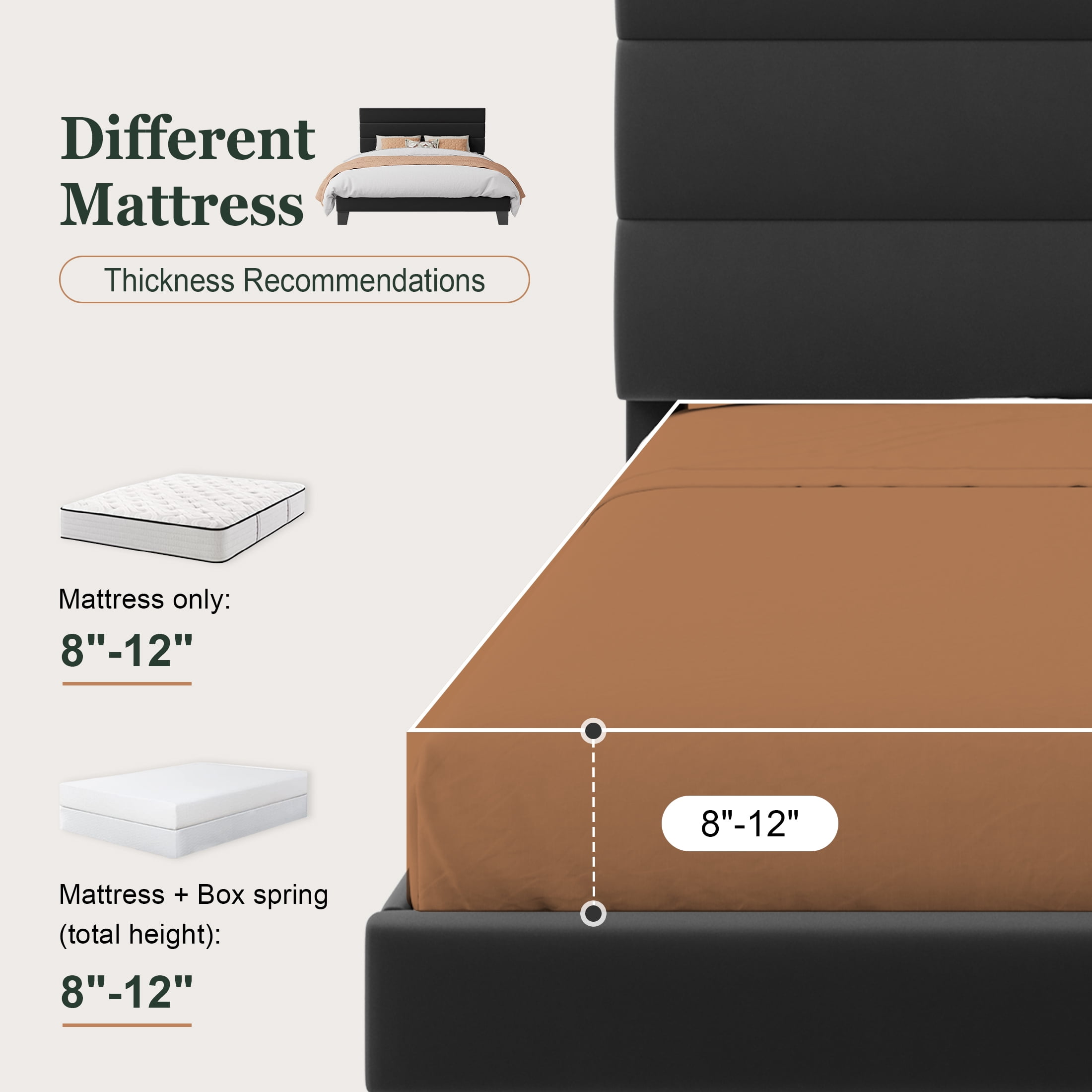 Amolife King Platform Bed Frame, Velvet Upholstered Headboard, Noise-Free Steel Support (Black, King) vul89