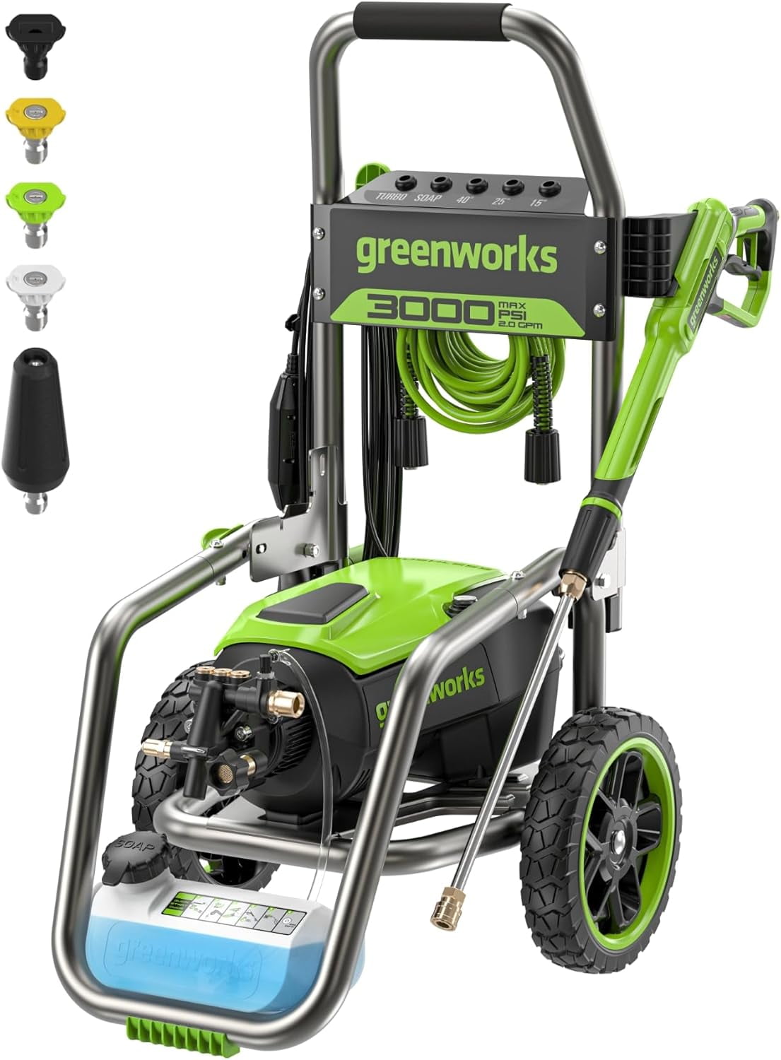 Greenworks Electric Pressure Washer, 3000 PSI 2.0 GPM Brushless Motor with 25 ft Hose (3000 PSI) tzw4o