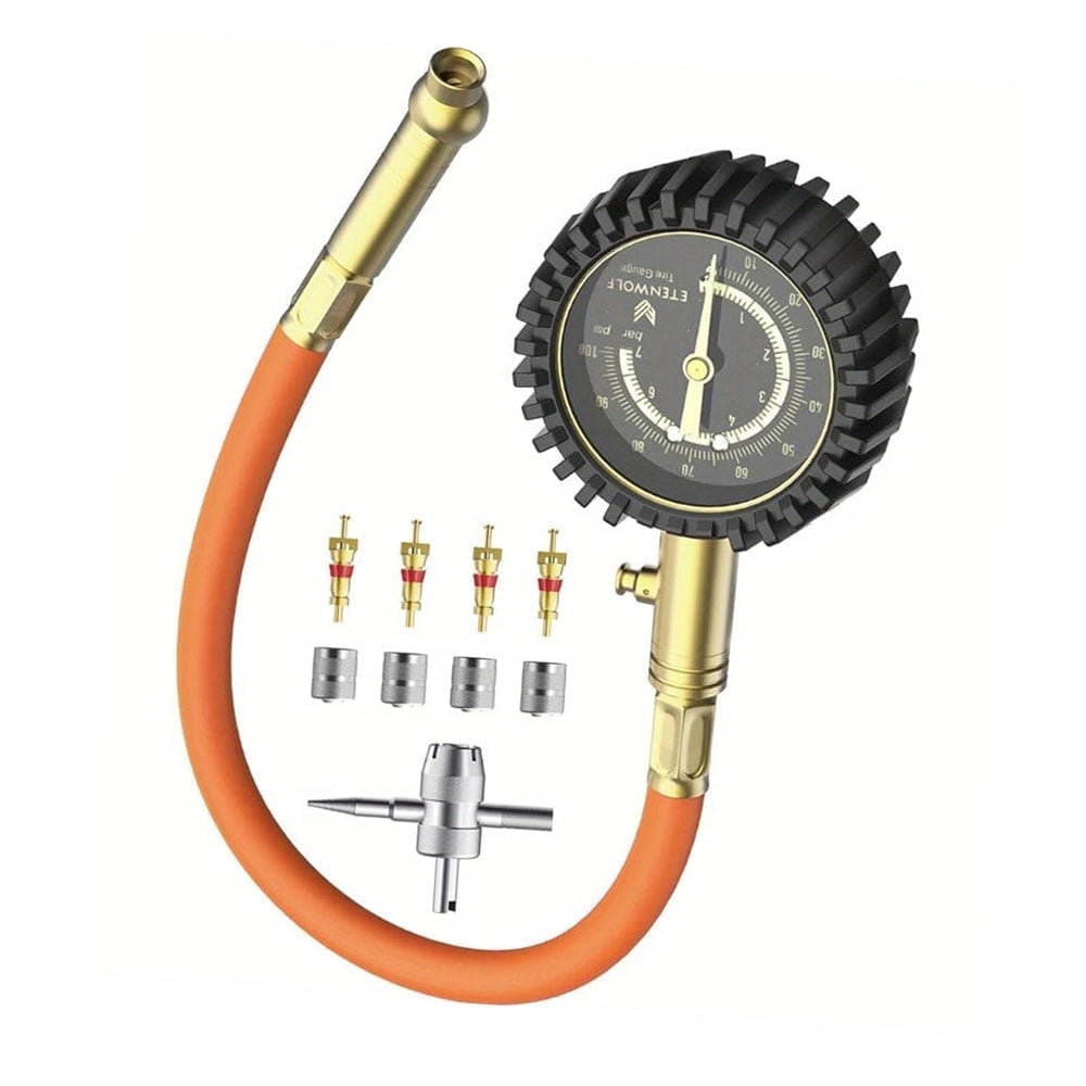 ETENWOLF Tire Pressure Gauge, ANSI B40.1 Grade A Accurate Air Pressure Monitor with Large Glow Dial (Orange, 100 PSI) poix9