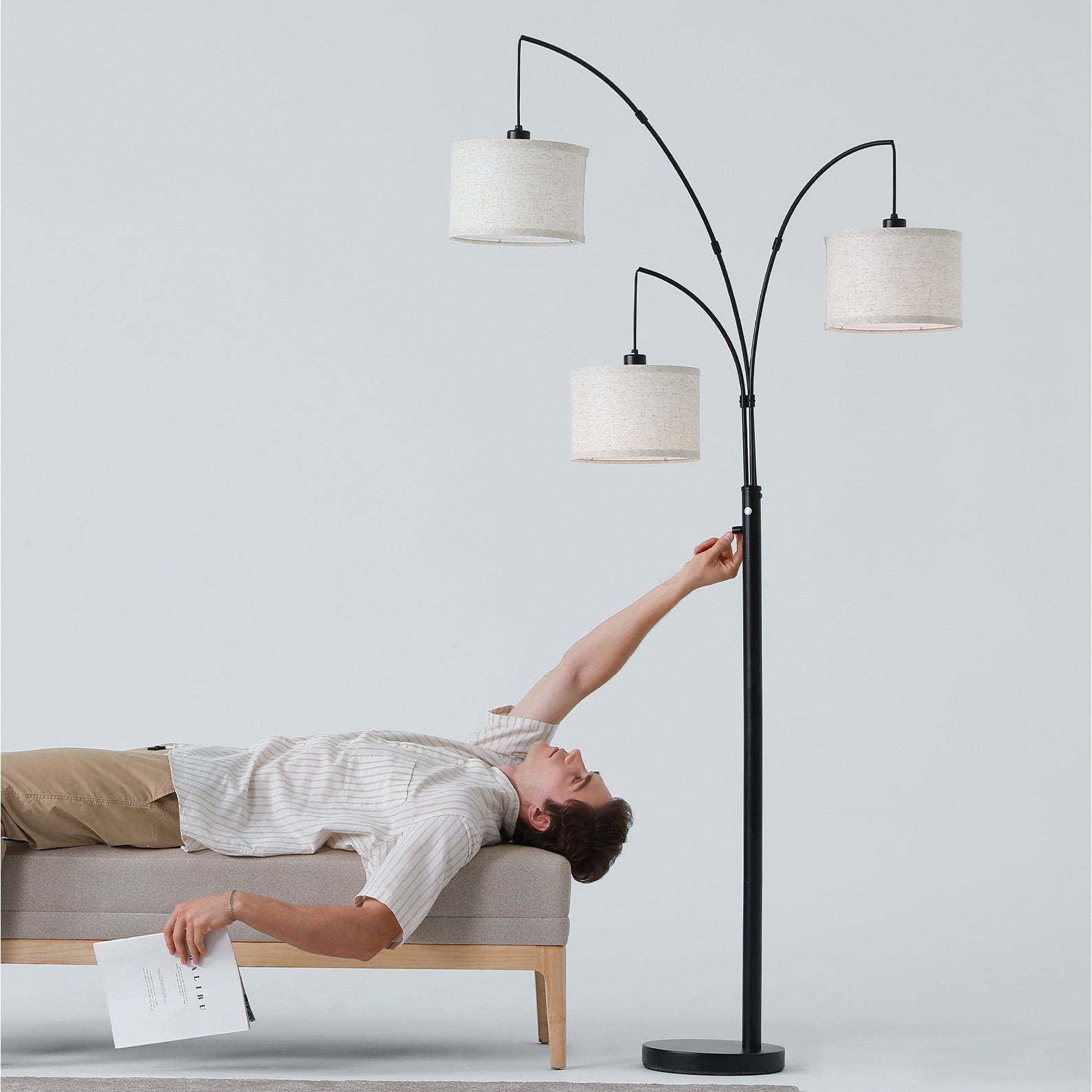 SUNMORY 3-Light Arc Floor Lamp, Modern Standing Tree Lamp with Hanging Drum Shades and Heavy Base (Black, 78 in) lv86l