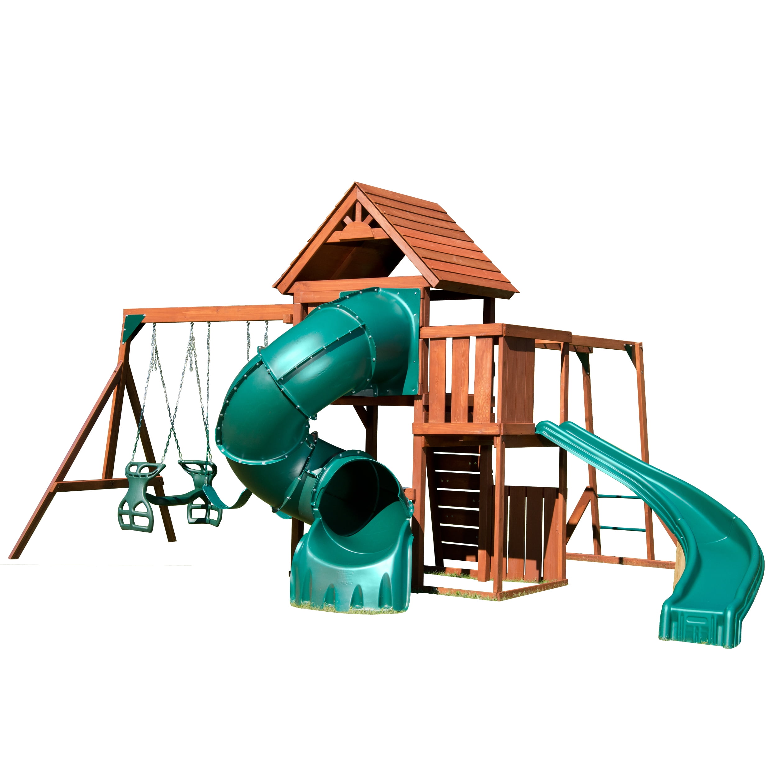 Swing-N-Slide Grandview Twist Wooden Backyard Playground Set with Slides and Monkey Bars (Green, 1 Unit) iqd8n