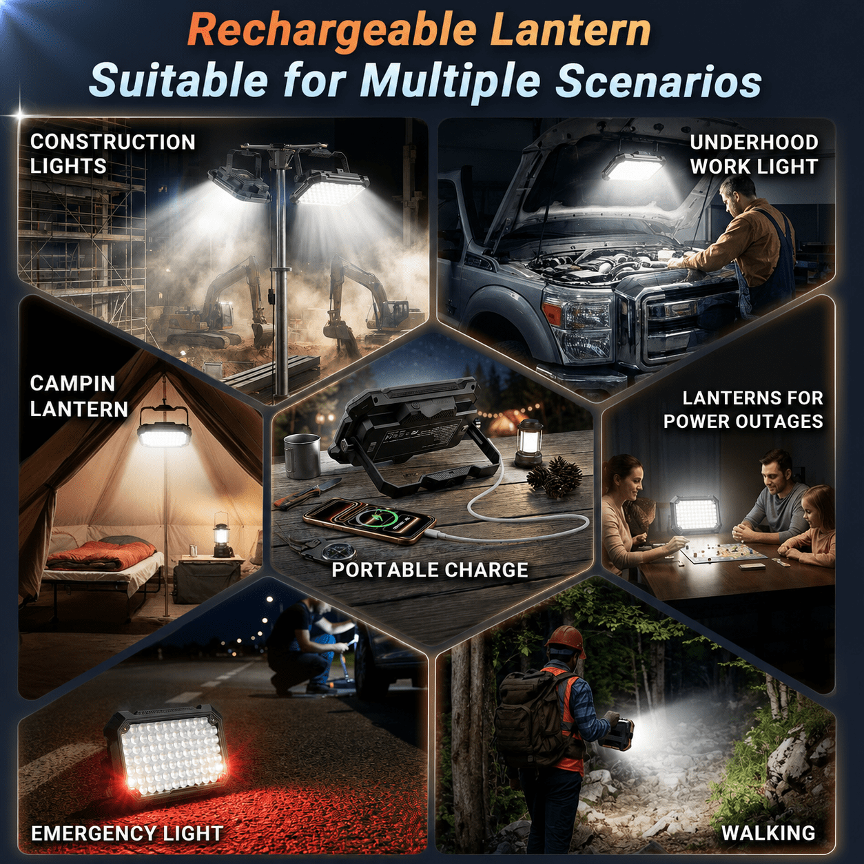 Lumdark Rechargeable LED Work Light, 10000 Lumens Portable Magnetic Shop Light with Hook, 4 Modes Waterproof for Garage and Camping (Black, 12000mAh) dexfi