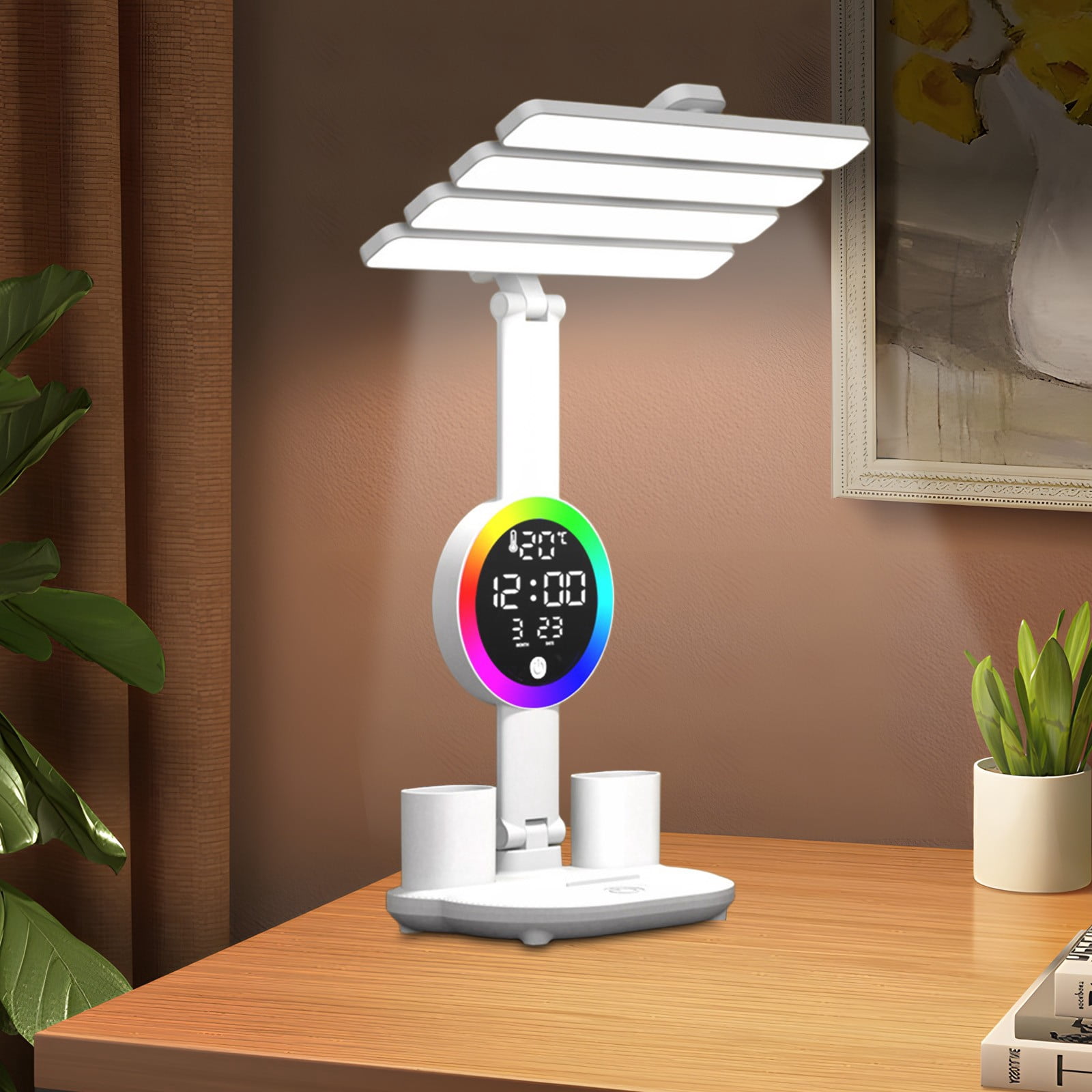 AuroraX Smart LED Desk Lamp with Pen Holder and Digital Display (White, 1 Pack) fpyuf