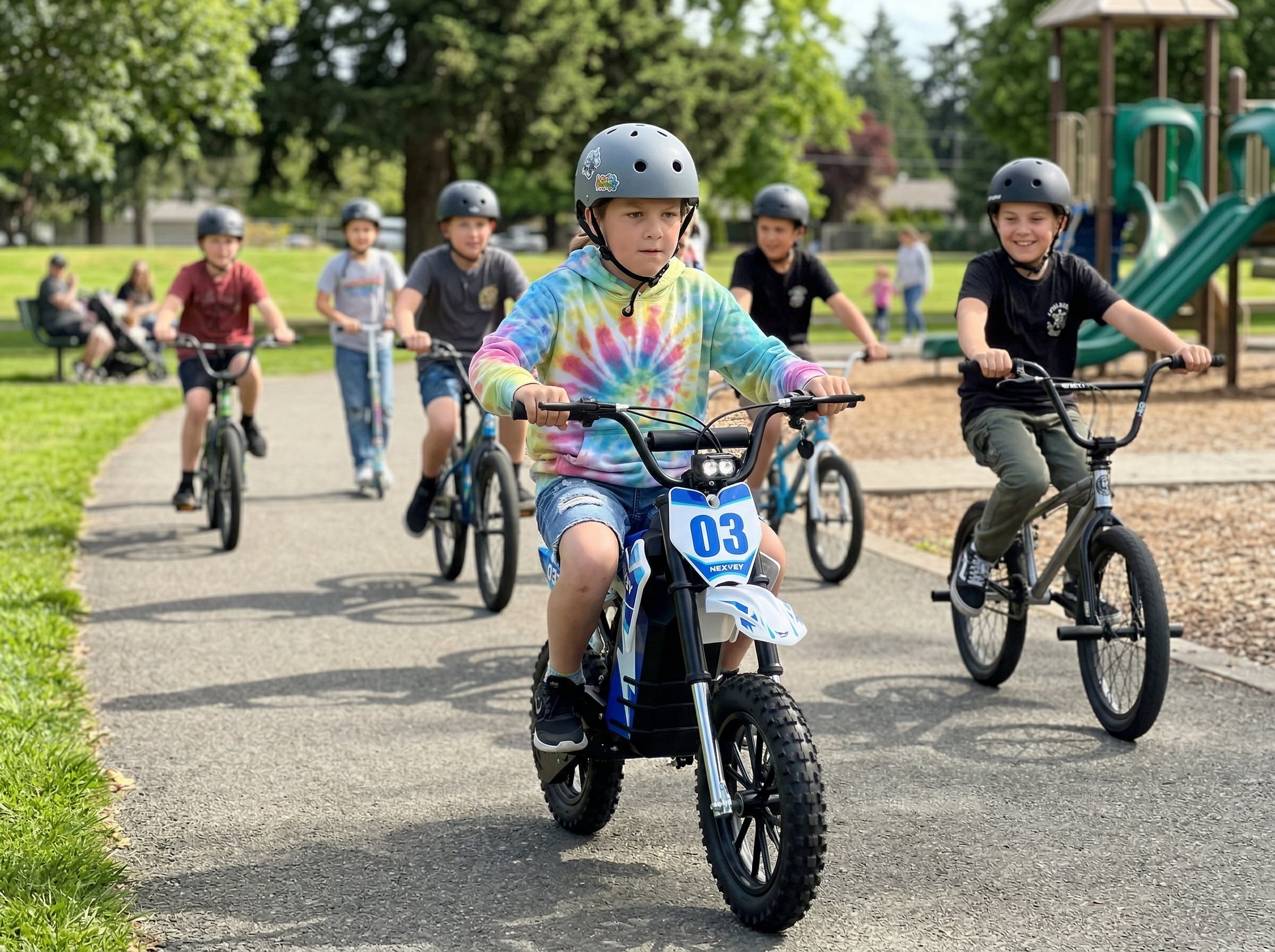 NEXVEY Spark 03 Electric Dirt Bike for Kids, 1500W Off-Road Ebike with Dual Suspension (Blue, 14 in Tires) nomxy