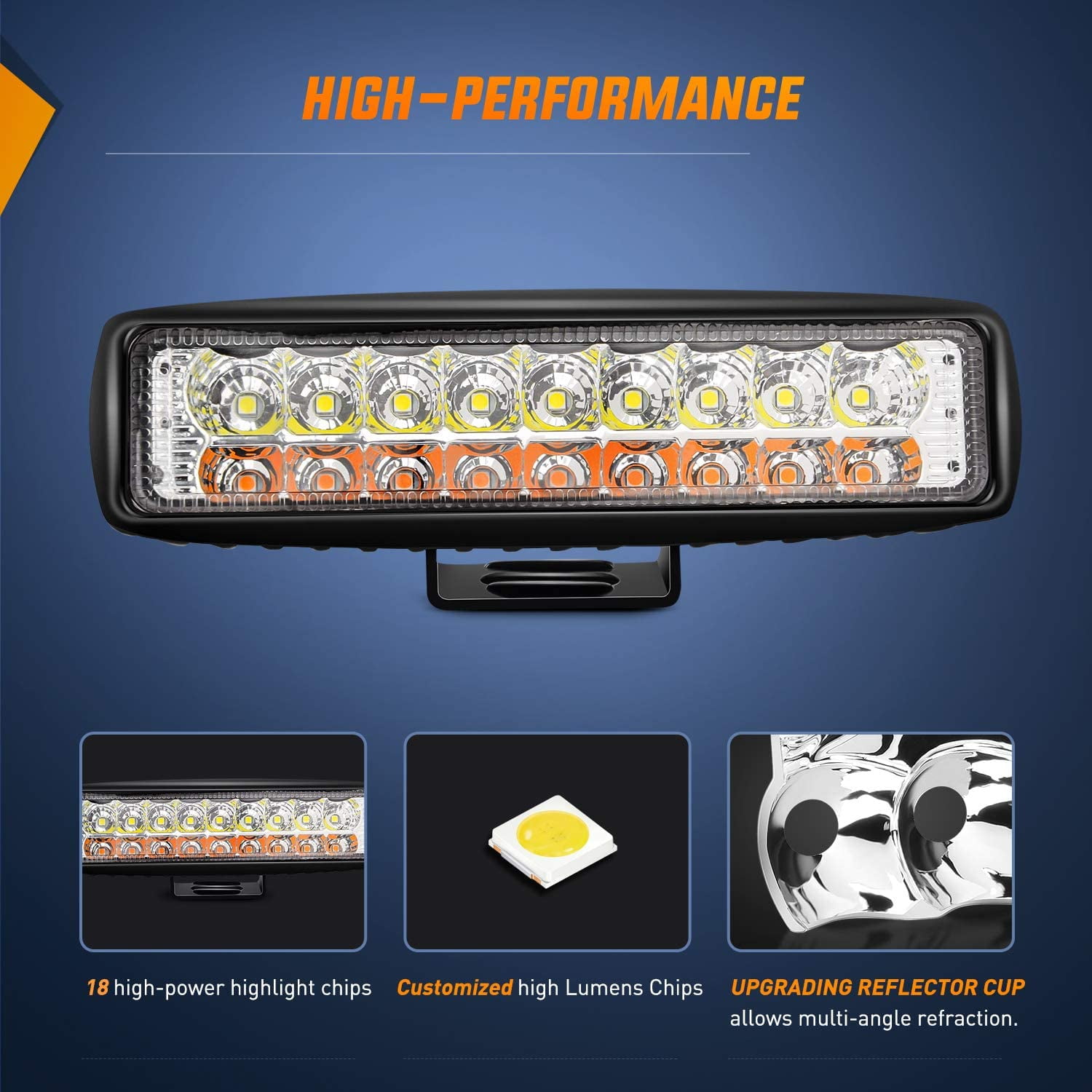 Nilight LED Pods 54W Dual Color White/Amber Flood Offroad Fog Light Bar (2 Pack, 6 in) 94mh7